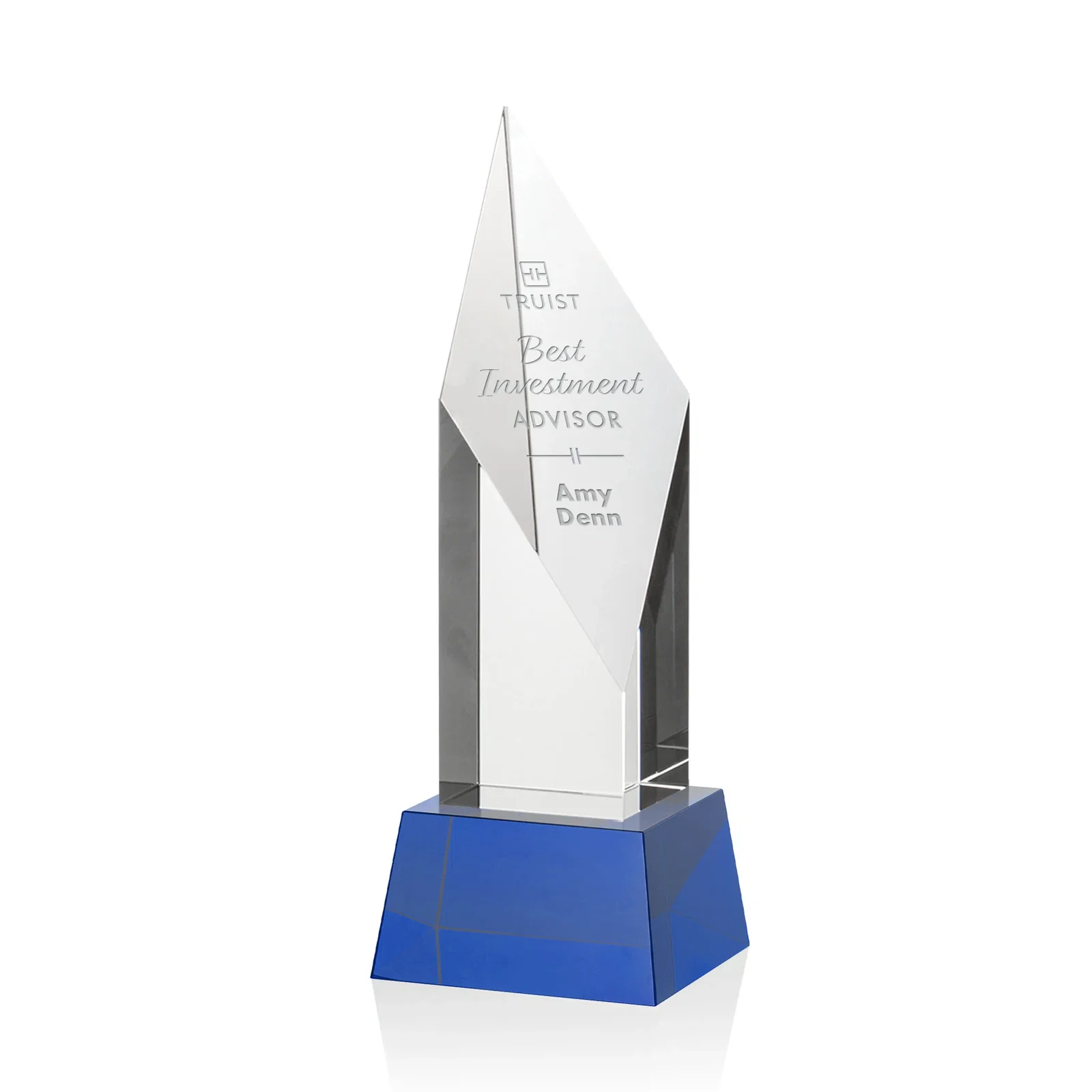 Personalized Optical Crystal Pillar Award with a Sheered Diamond Top for dealer and partner awards