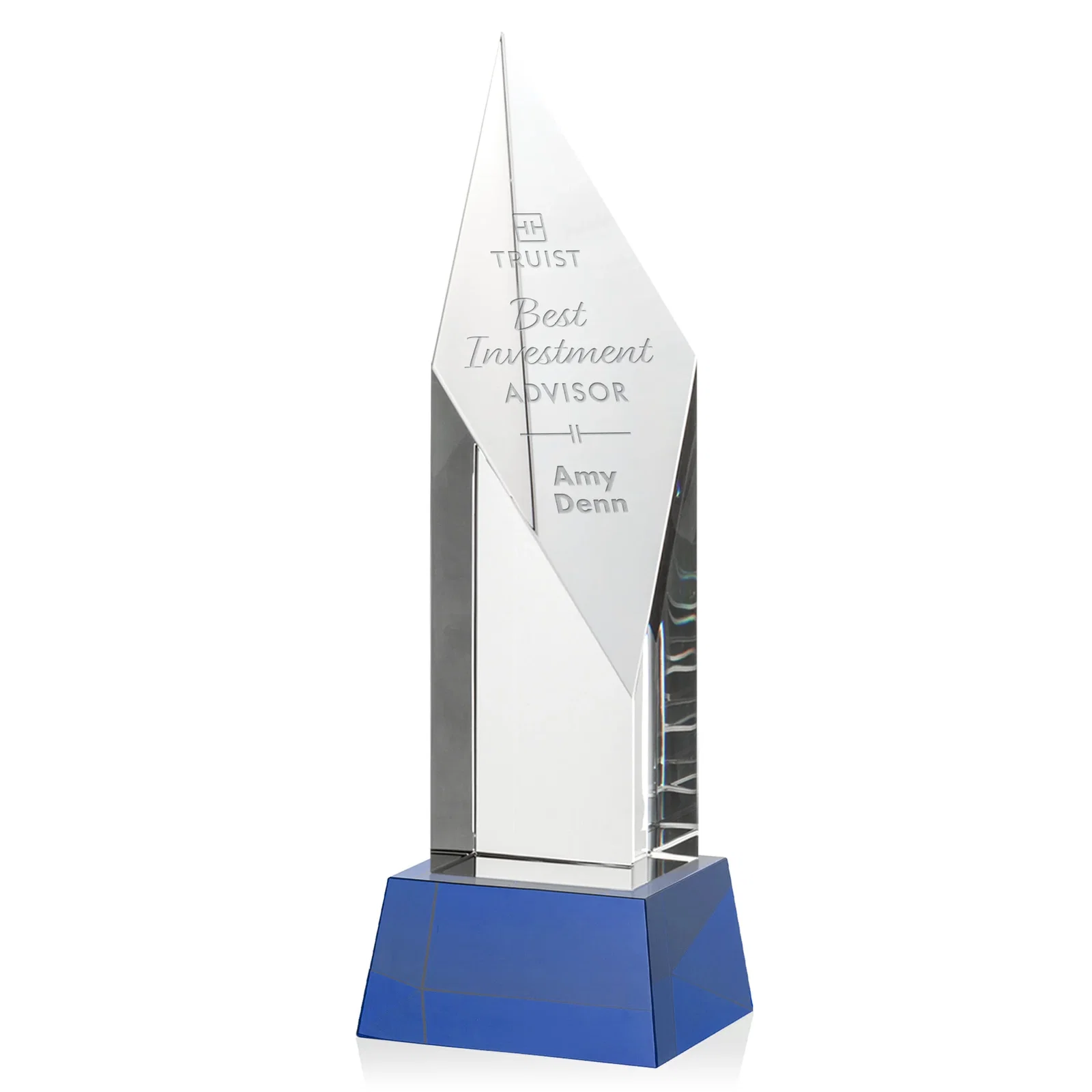 Promotional Optical Crystal Pillar Award with a Sheered Diamond Top for employee recognition