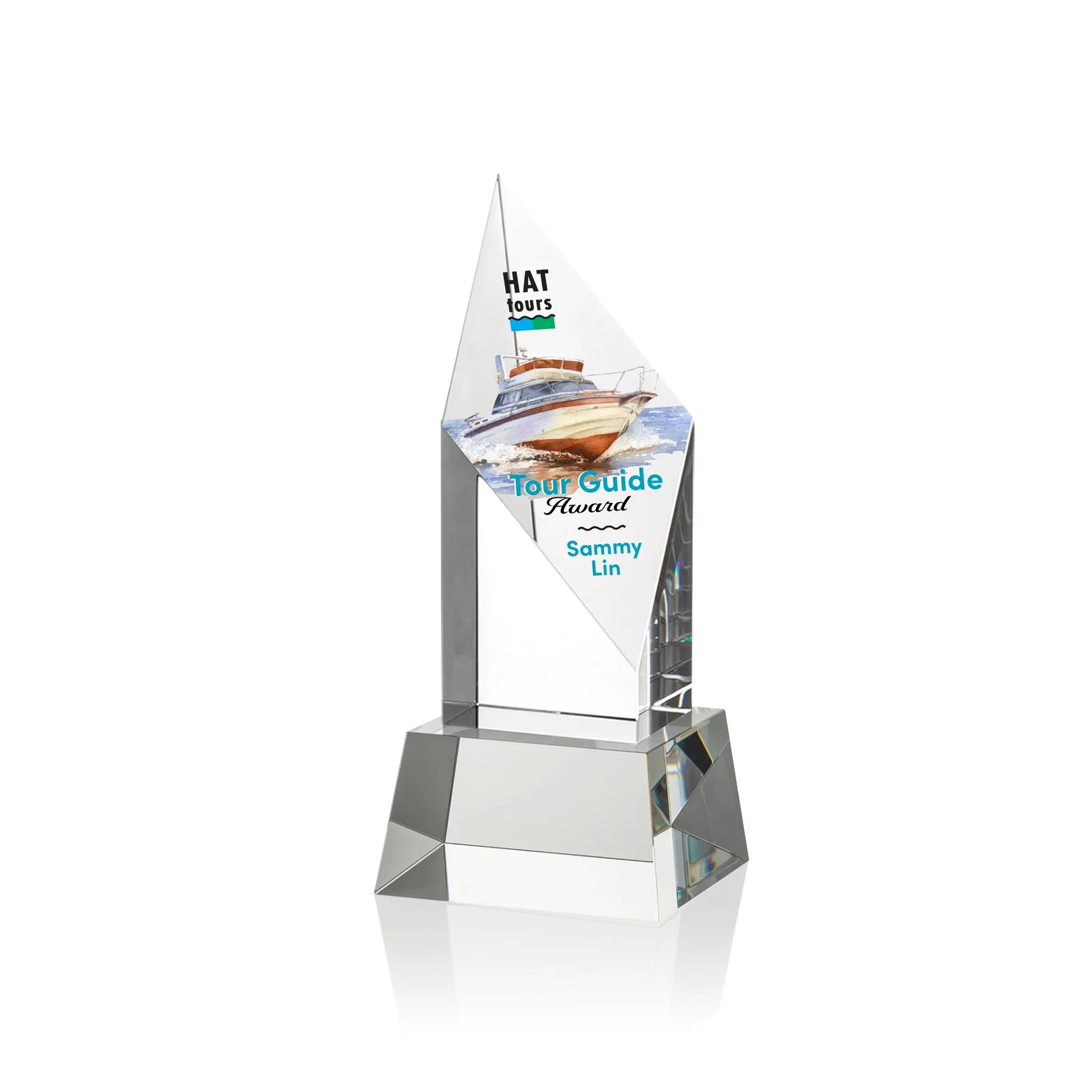 Promotional Optical Crystal Pillar Award with a Sheered Diamond Top for service anniversary gifts