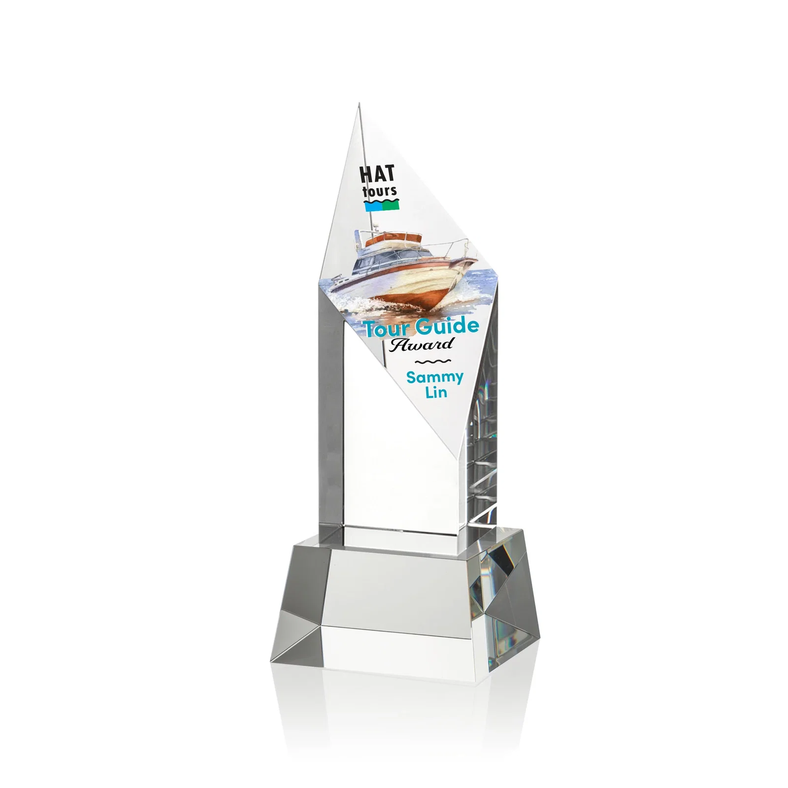 Promotional Optical Crystal Pillar Award with a Sheered Diamond Top for sales achievement awards