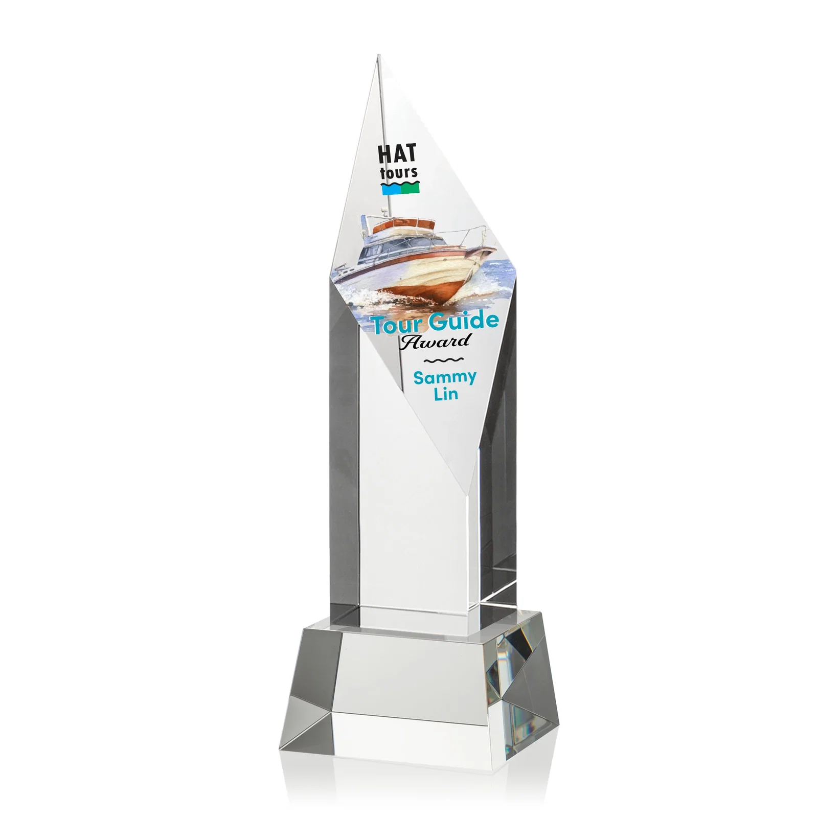 Promotional Optical Crystal Pillar Award with a Sheered Diamond Top for team milestone celebrations