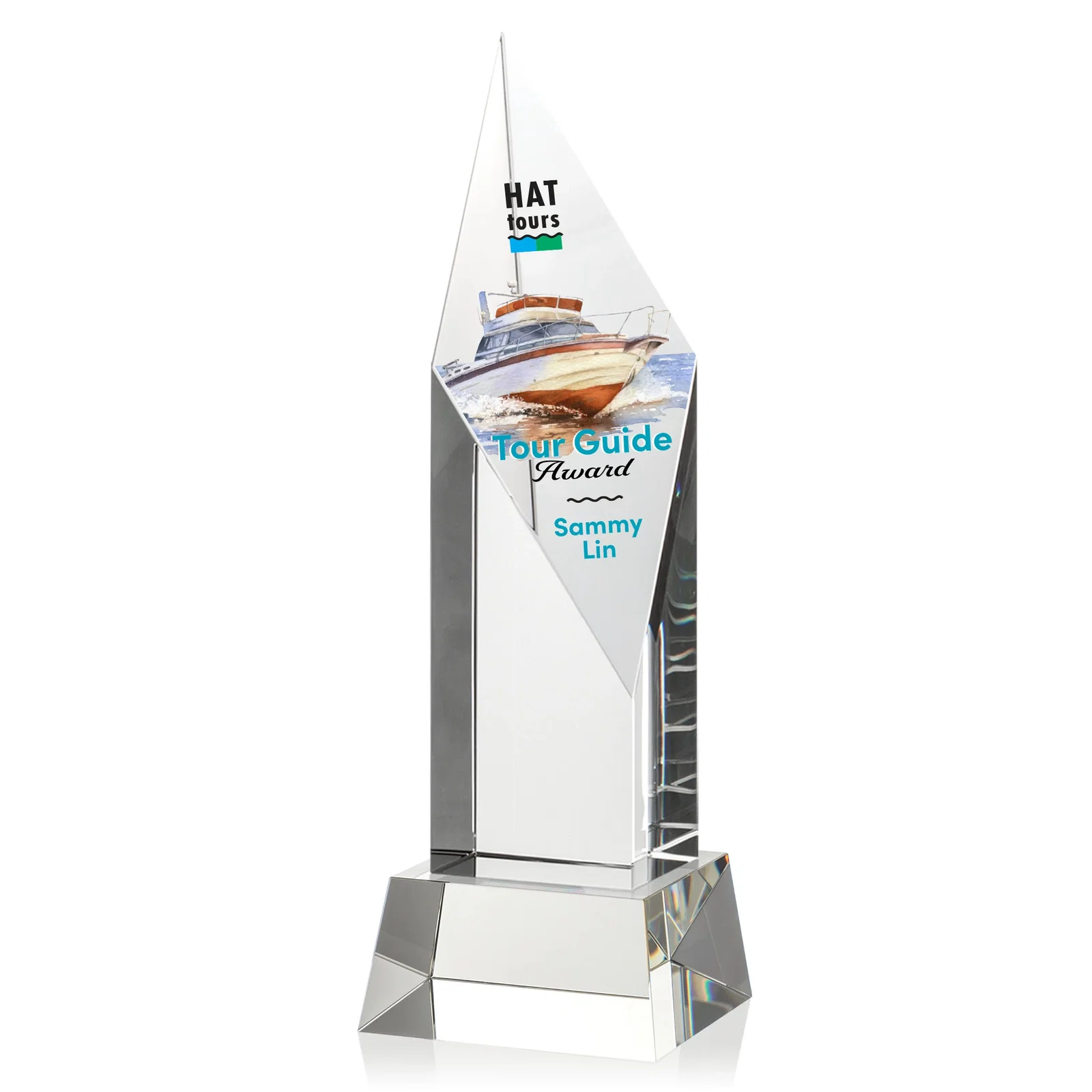 Promotional Optical Crystal Pillar Award with a Sheered Diamond Top for donor appreciation