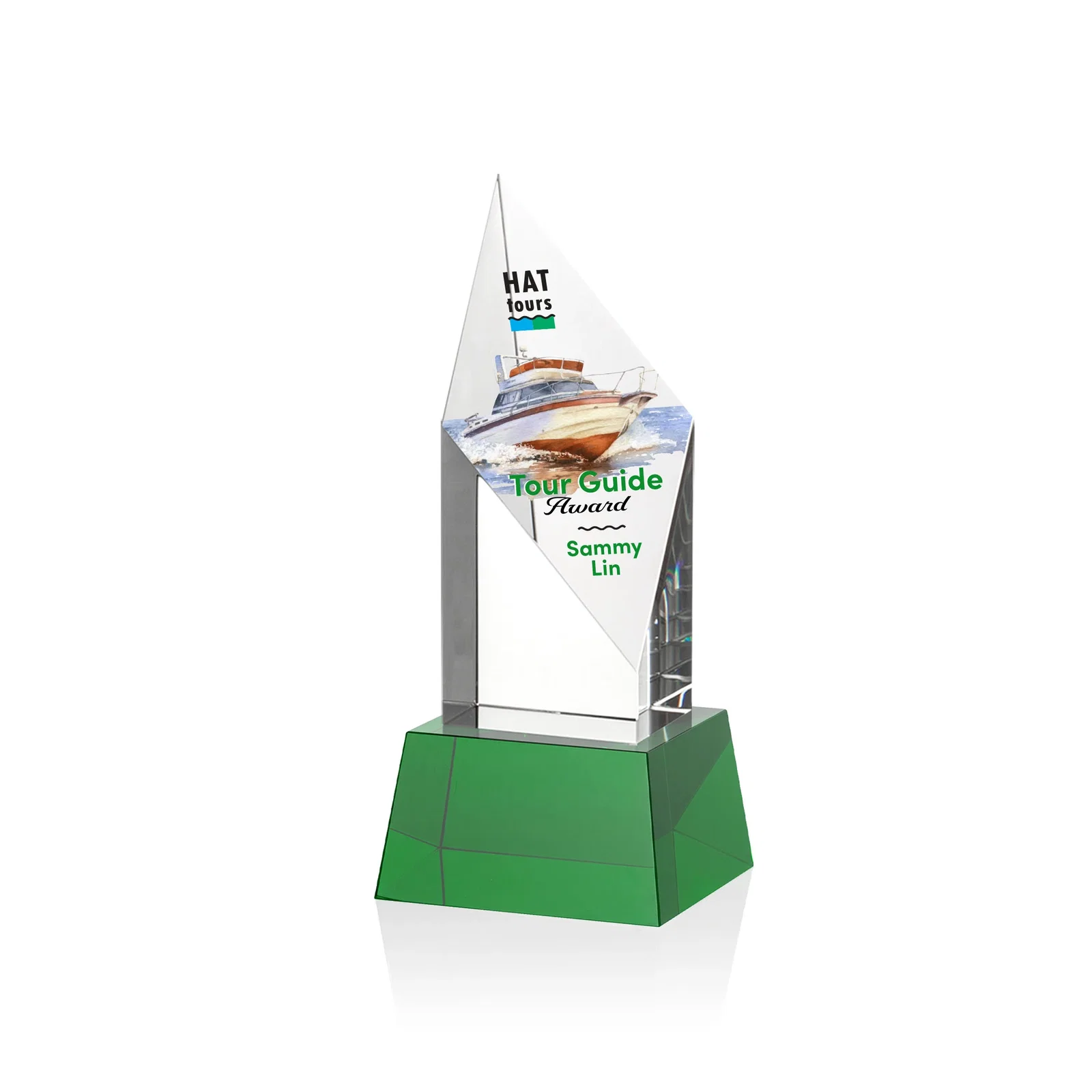 Promotional Optical Crystal Pillar Award with a Sheered Diamond Top for safety achievement programs