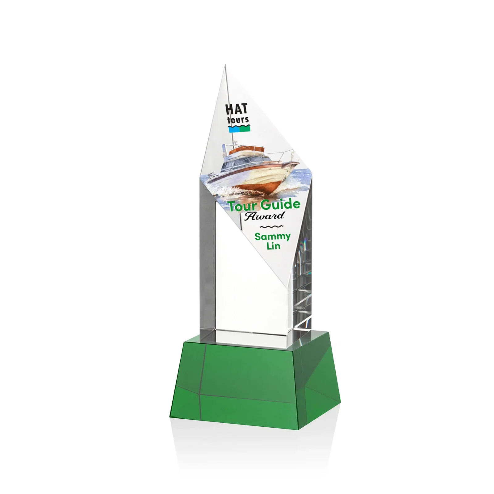 Promotional Optical Crystal Pillar Award with a Sheered Diamond Top for volunteer appreciation