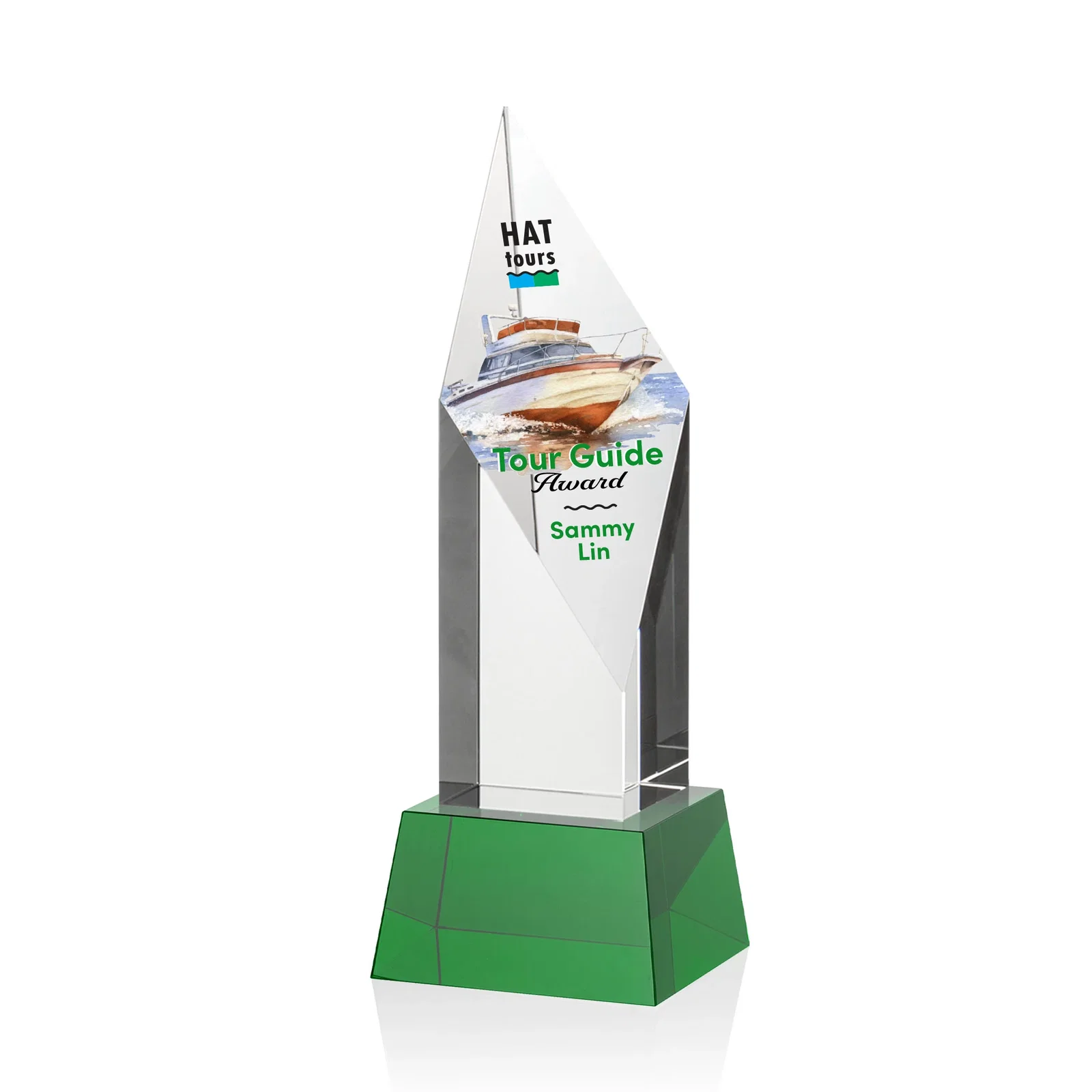 Promotional Optical Crystal Pillar Award with a Sheered Diamond Top for dealer and partner awards