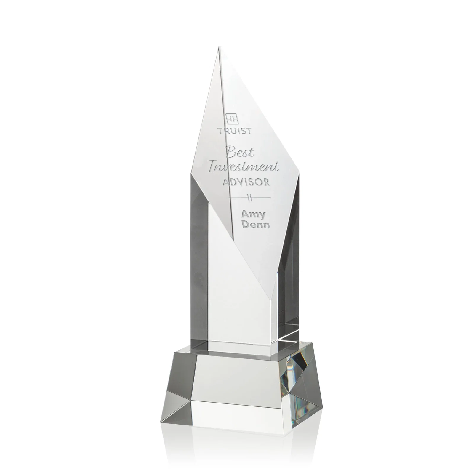 Custom Optical Crystal Pillar Award with a Sheered Diamond Top for sales achievement awards