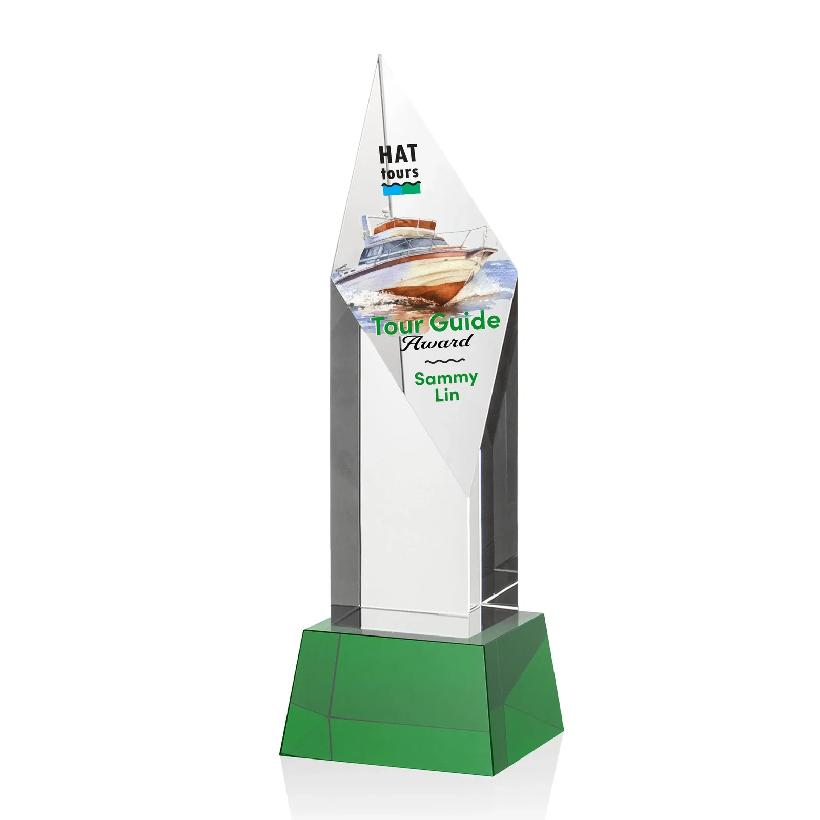 Promotional Optical Crystal Pillar Award with a Sheered Diamond Top for company anniversary events