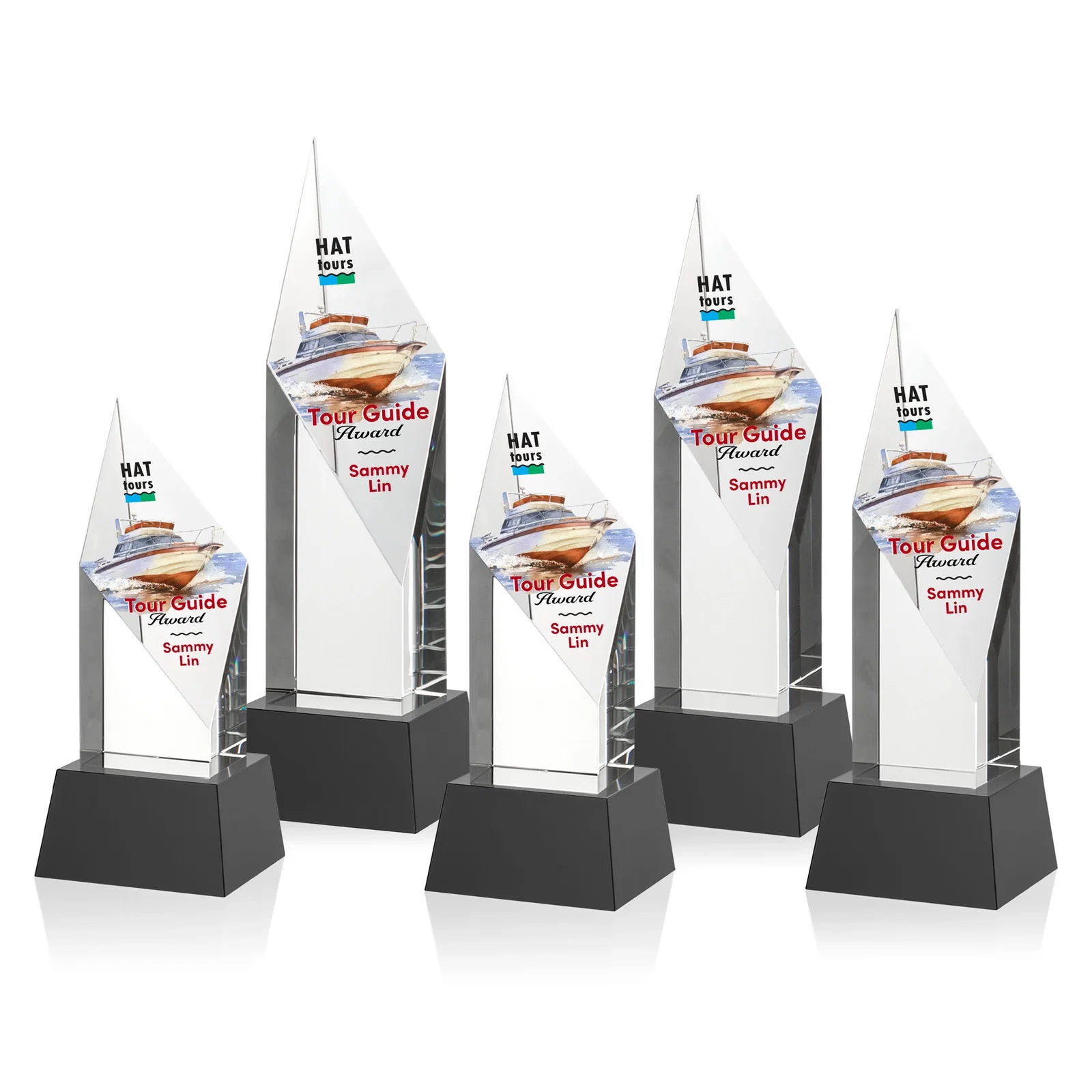 Branded Optical Crystal Pillar Award with a Sheered Diamond Top for corporate award ceremonies