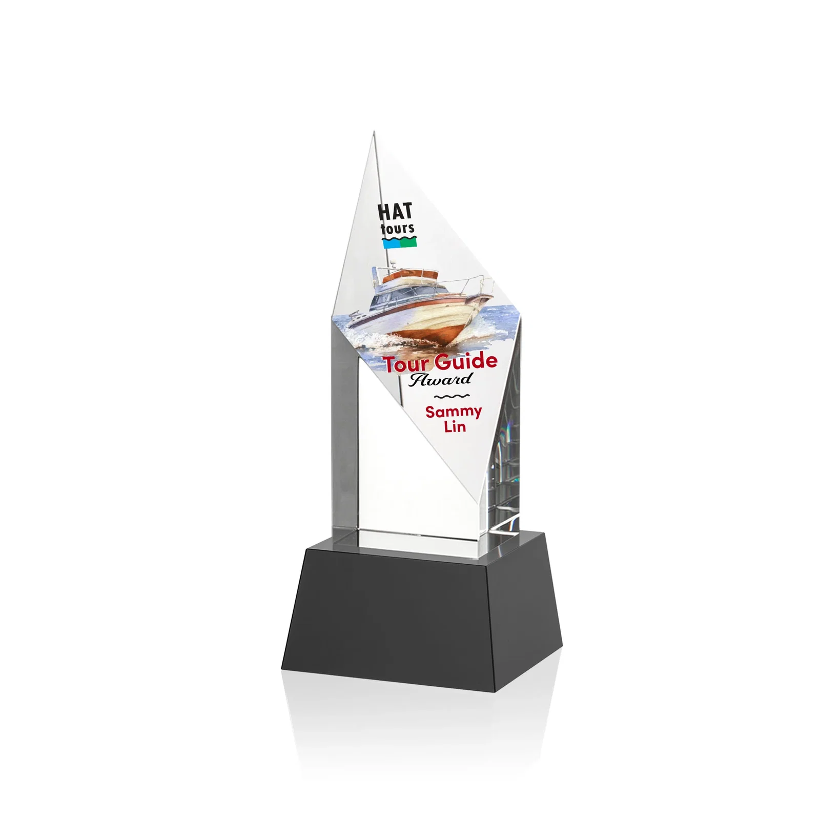 Branded Optical Crystal Pillar Award with a Sheered Diamond Top for service anniversary gifts