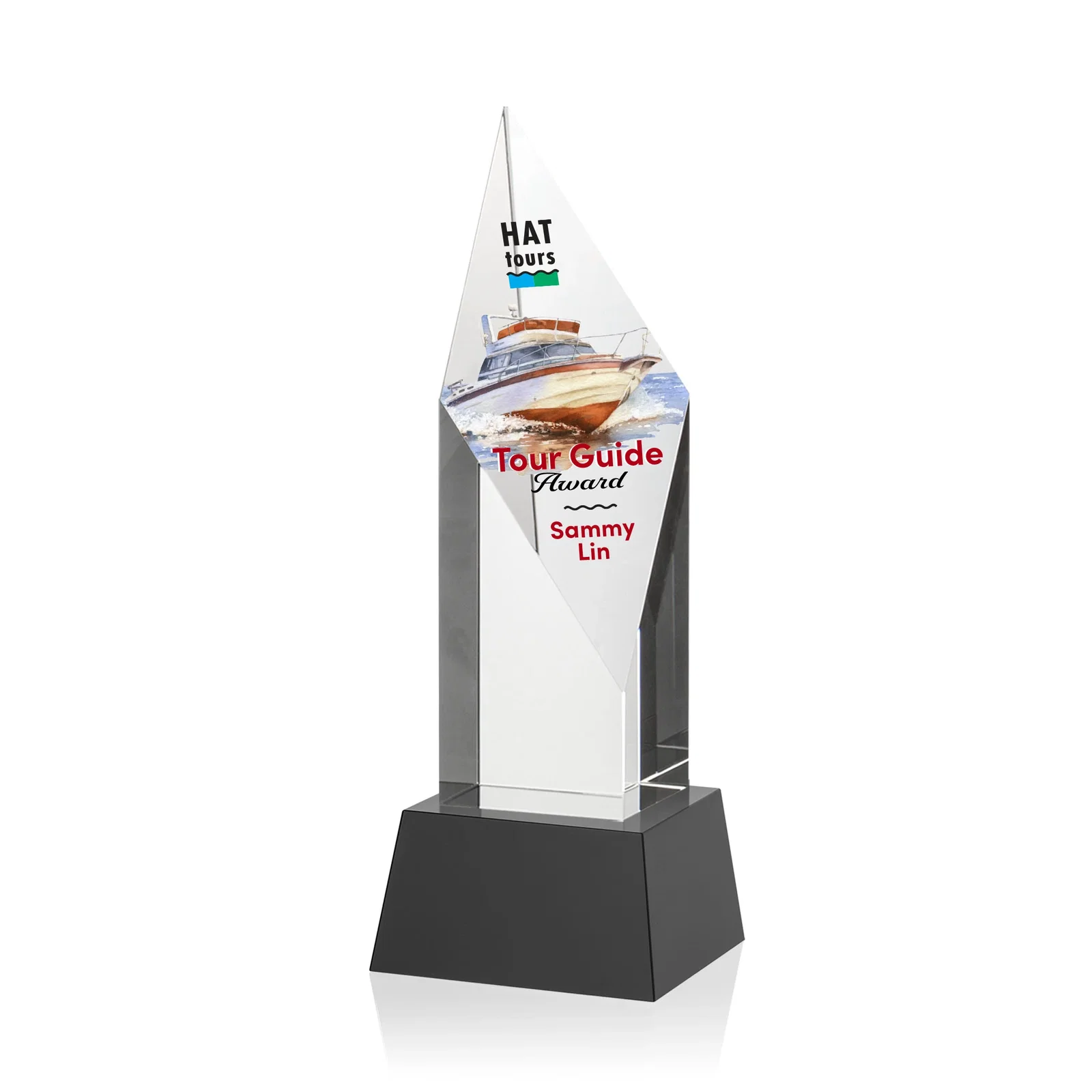 Branded Optical Crystal Pillar Award with a Sheered Diamond Top for retirement presentations