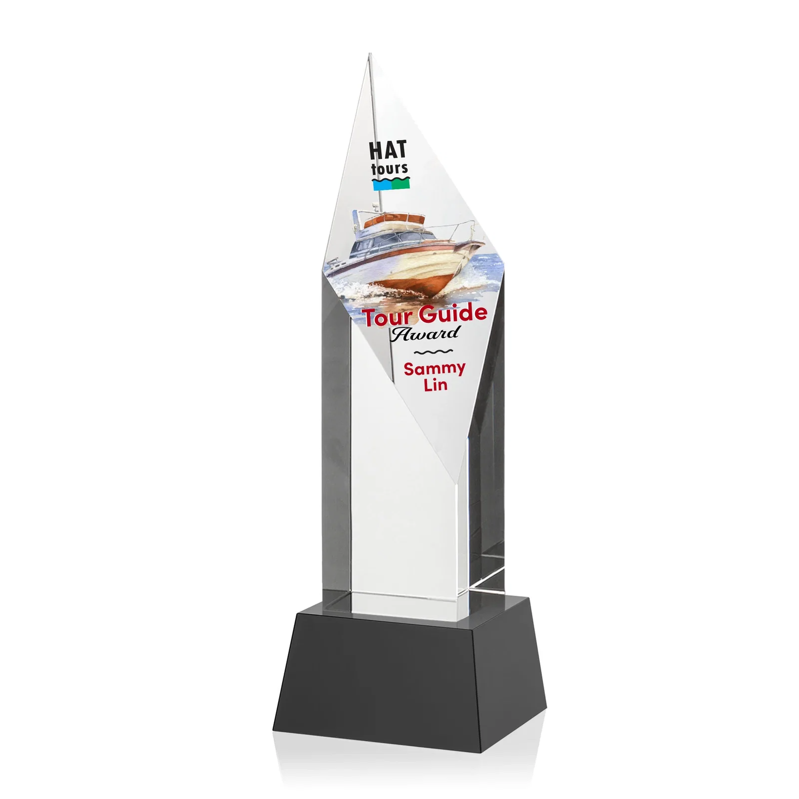 Branded Optical Crystal Pillar Award with a Sheered Diamond Top for team milestone celebrations