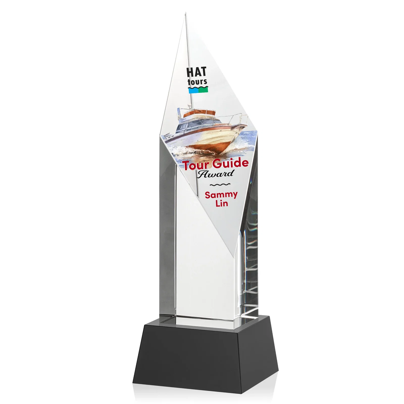 Branded Optical Crystal Pillar Award with a Sheered Diamond Top for donor appreciation