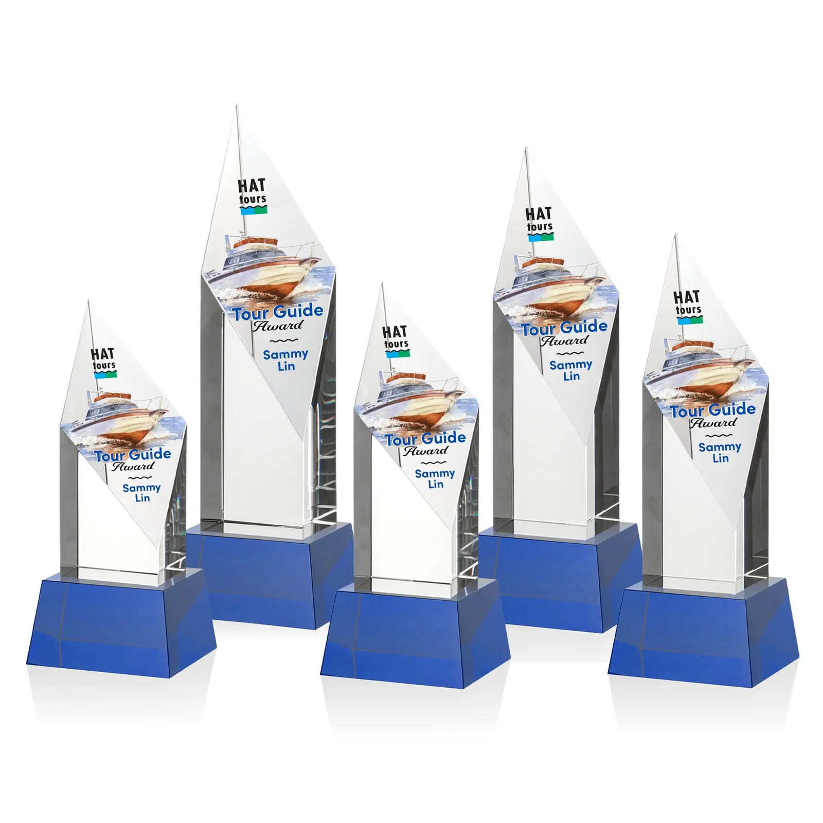 Branded Optical Crystal Pillar Award with a Sheered Diamond Top for graduation ceremonies