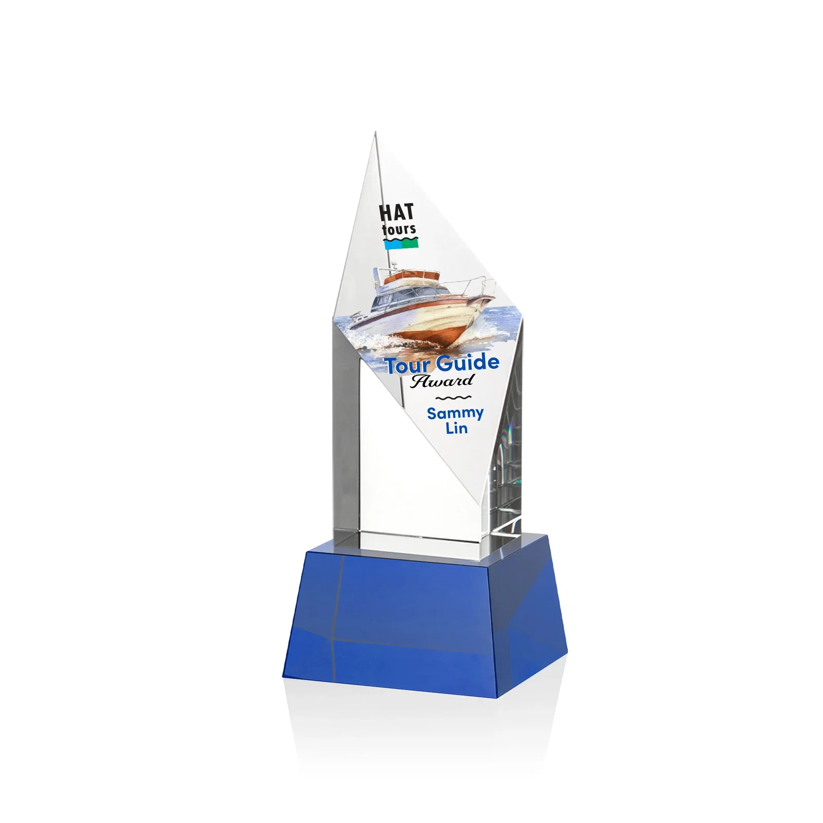 Branded Optical Crystal Pillar Award with a Sheered Diamond Top for safety achievement programs