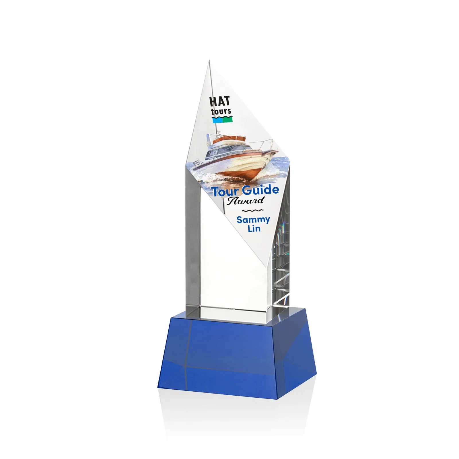 Branded Optical Crystal Pillar Award with a Sheered Diamond Top for volunteer appreciation