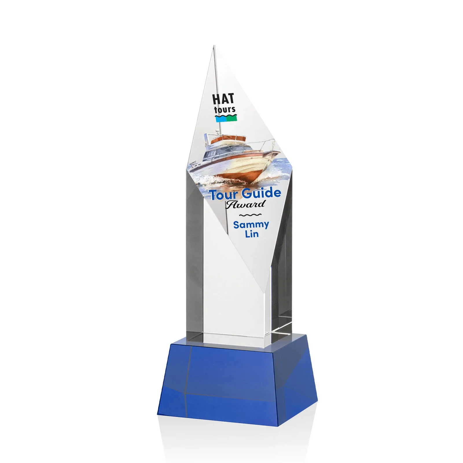 Branded Optical Crystal Pillar Award with a Sheered Diamond Top for dealer and partner awards