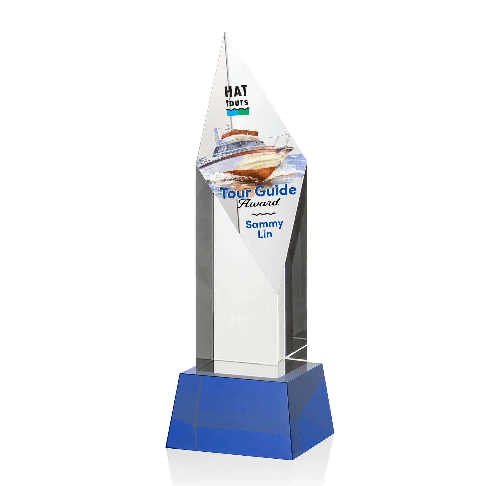 Branded Optical Crystal Pillar Award with a Sheered Diamond Top for company anniversary events