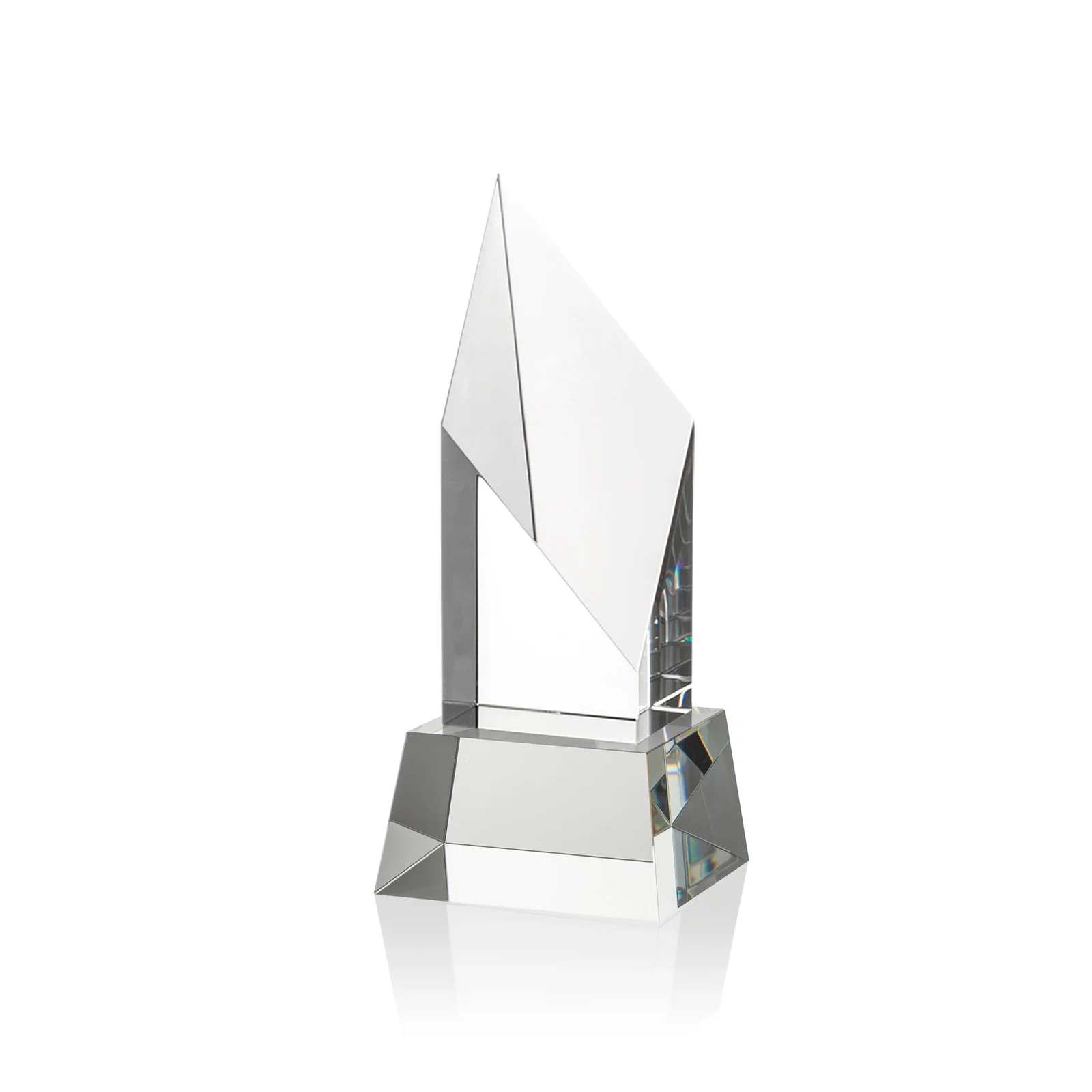 Custom printed Optical Crystal Pillar Award with a Sheered Diamond Top for corporate award ceremonies