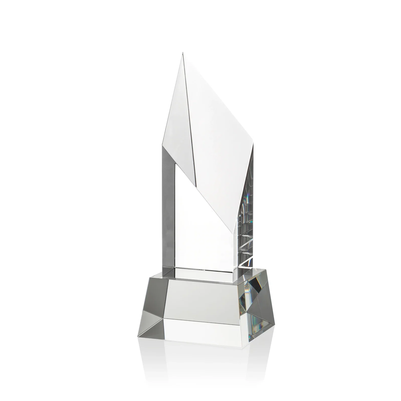 Custom printed Optical Crystal Pillar Award with a Sheered Diamond Top for service anniversary gifts
