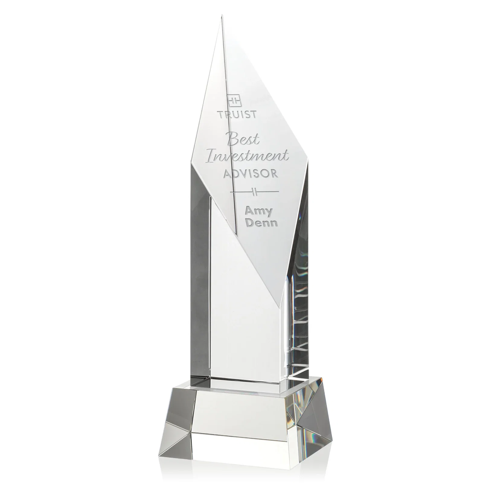 Custom Optical Crystal Pillar Award with a Sheered Diamond Top for team milestone celebrations