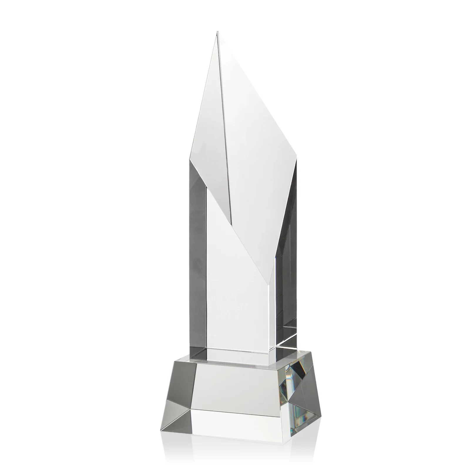 Custom printed Optical Crystal Pillar Award with a Sheered Diamond Top for retirement presentations