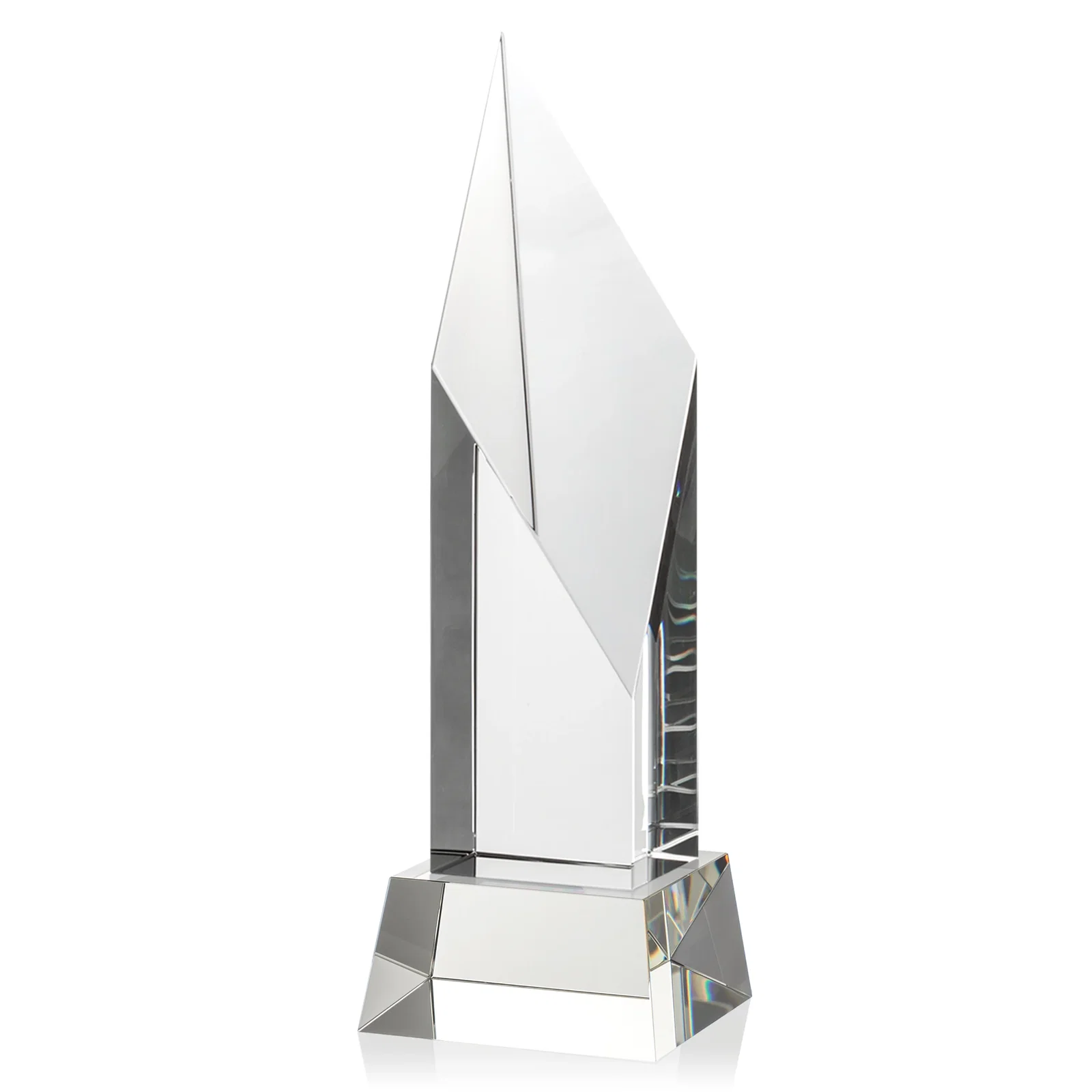 Custom printed Optical Crystal Pillar Award with a Sheered Diamond Top for team milestone celebrations