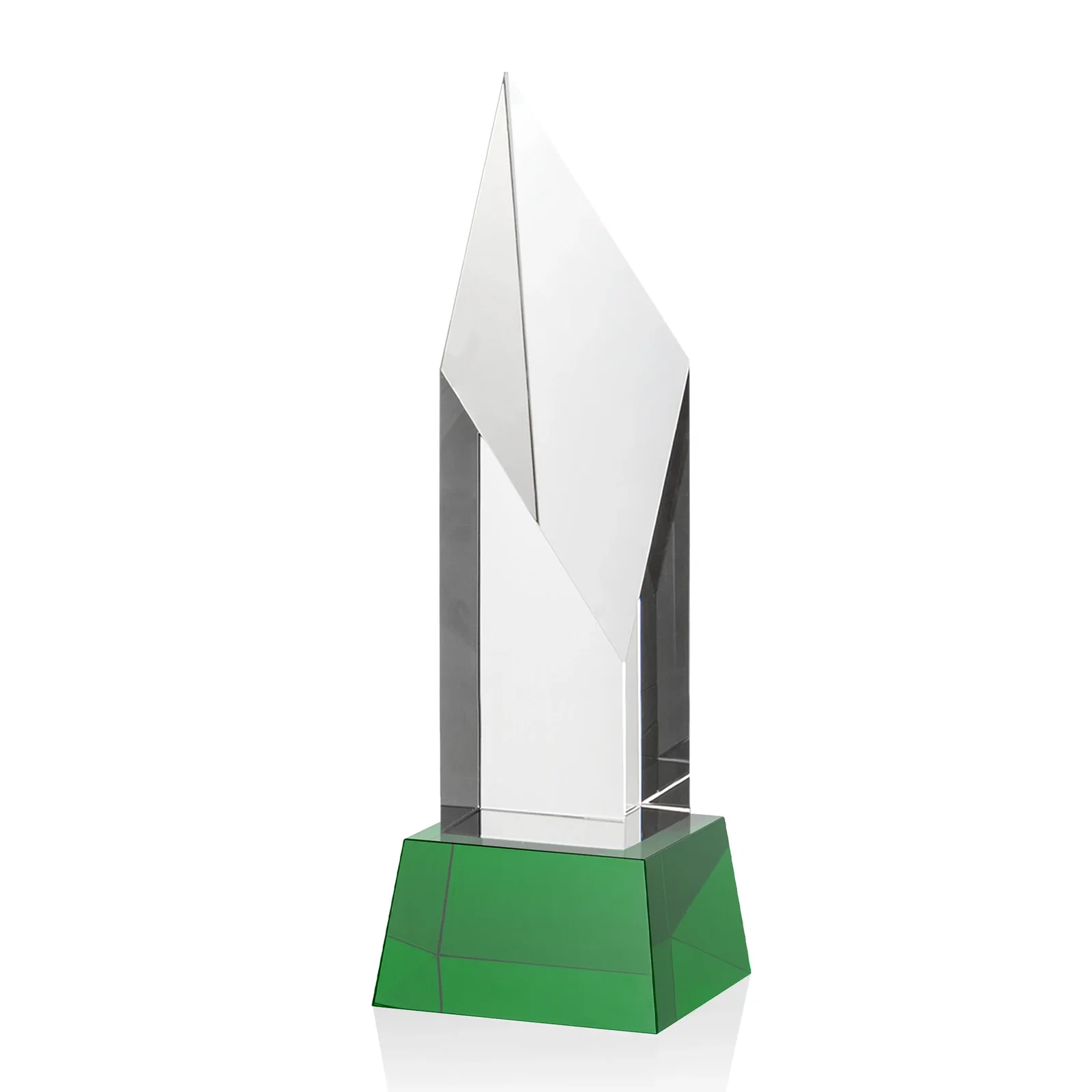 Custom printed Optical Crystal Pillar Award with a Sheered Diamond Top for graduation ceremonies