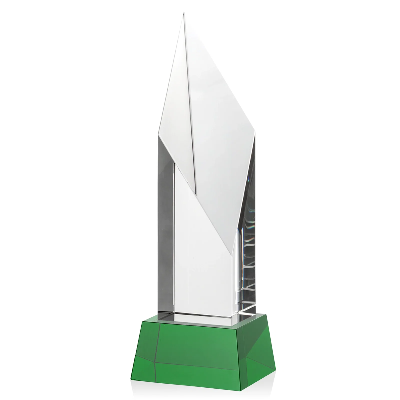 Custom printed Optical Crystal Pillar Award with a Sheered Diamond Top for dealer and partner awards