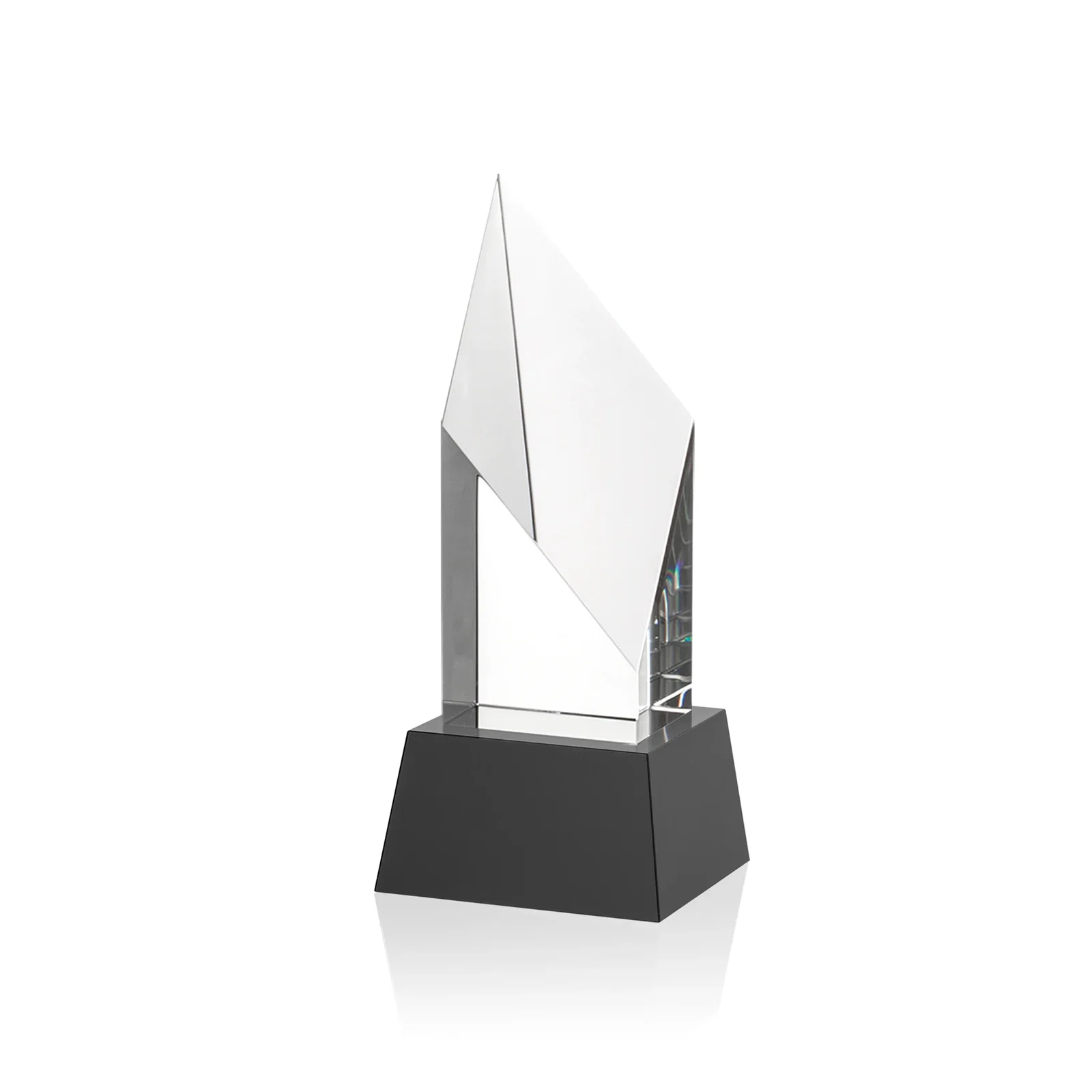Custom printed Optical Crystal Pillar Award with a Sheered Diamond Top for company anniversary events