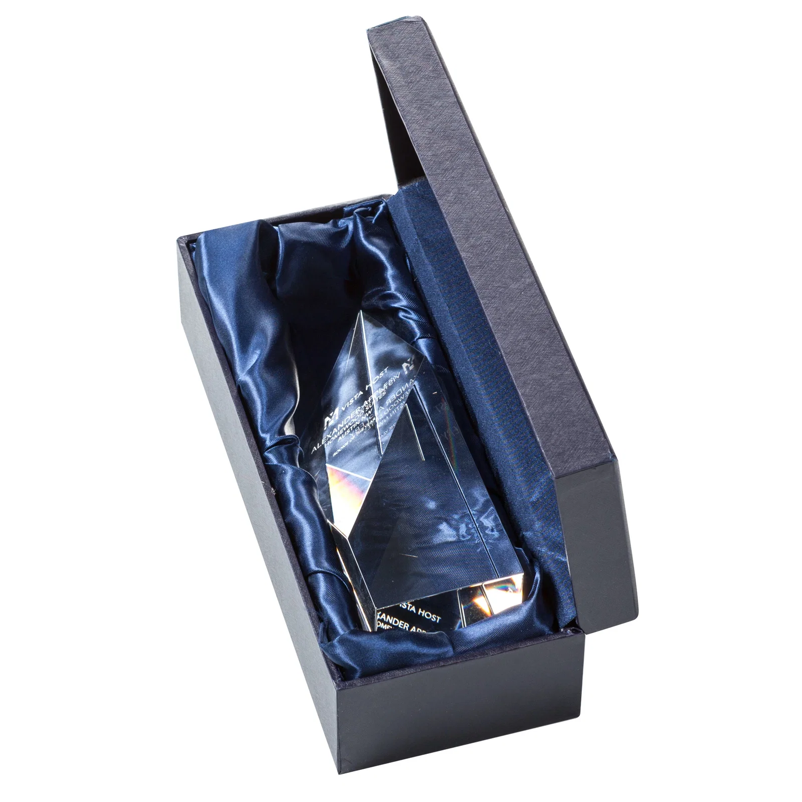Custom Optical Crystal Pillar Award with a Sheered Diamond Top for donor appreciation