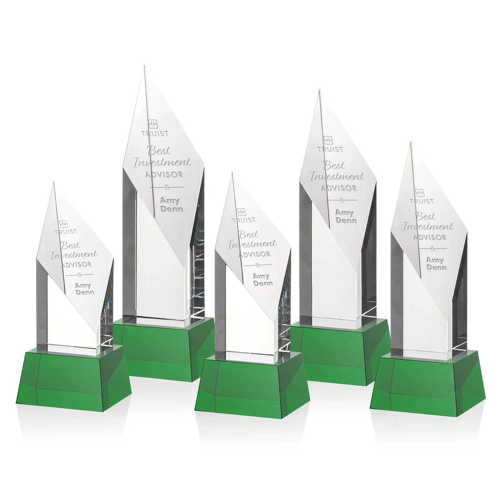 Custom Optical Crystal Pillar Award with a Sheered Diamond Top for graduation ceremonies