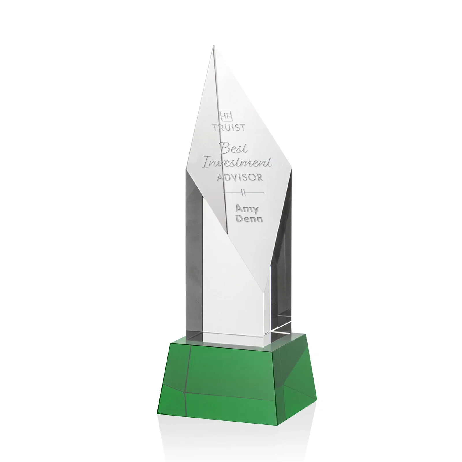 Custom Optical Crystal Pillar Award with a Sheered Diamond Top for safety achievement programs