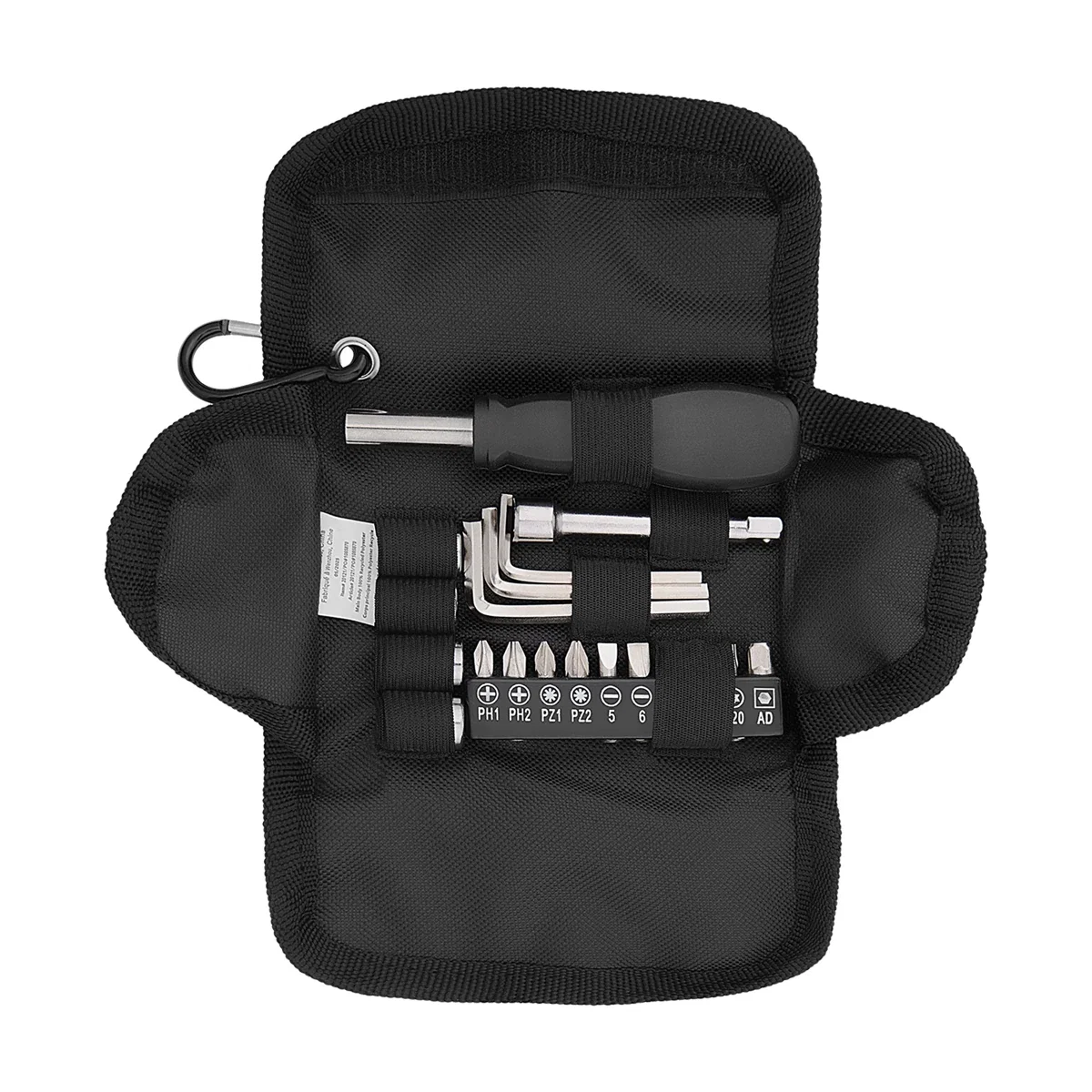 Zipper pull detail on the folding toolkit pouch