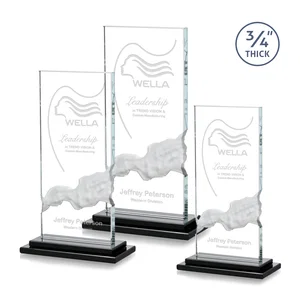 Starfire Crystal Award with Carved Waterfall Beneath the Message