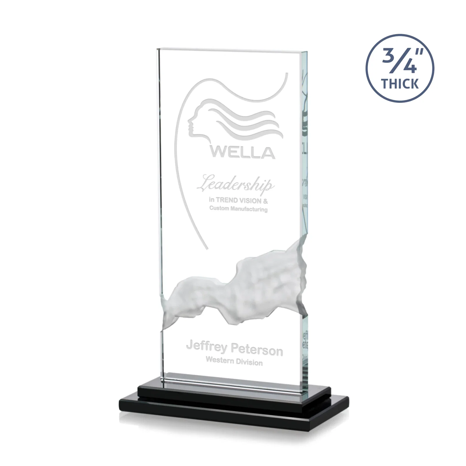 Custom Starfire Crystal Award with Carved Waterfall Beneath the Message, awards for service anniversary gifts