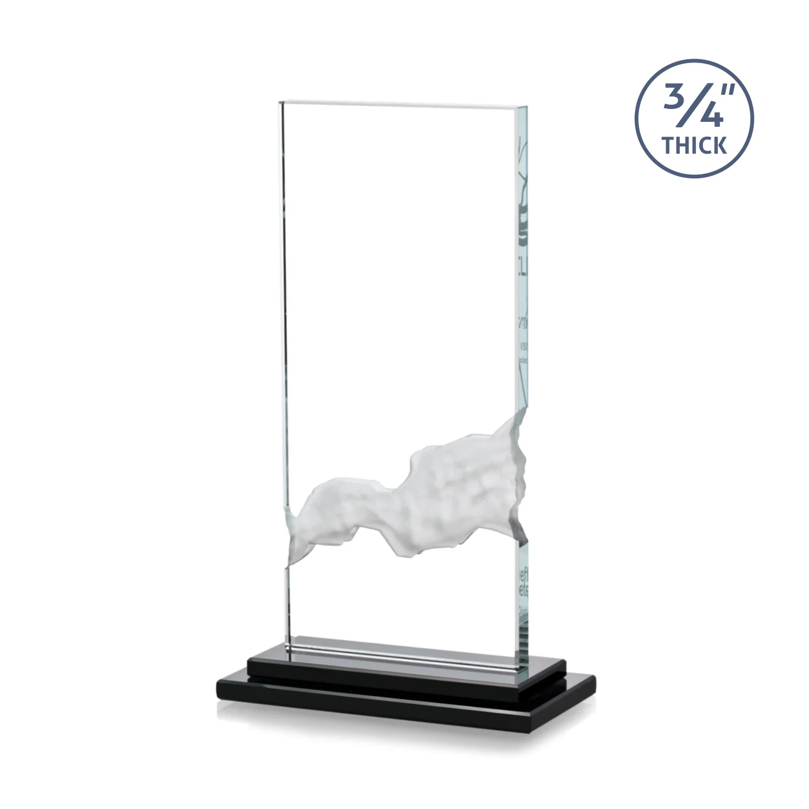 Custom Starfire Crystal Award with Carved Waterfall Beneath the Message, awards for retirement presentations
