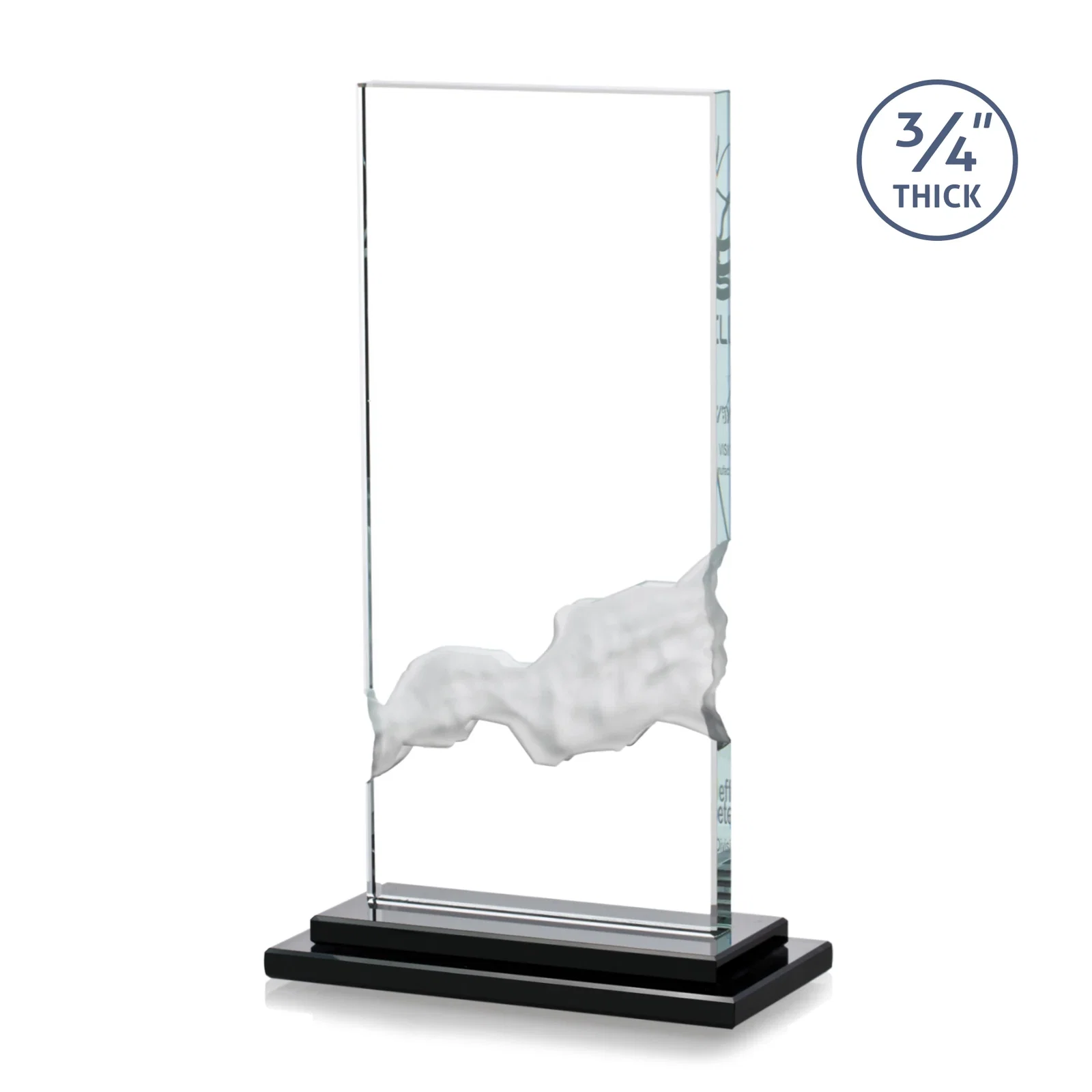Custom Starfire Crystal Award with Carved Waterfall Beneath the Message, awards for donor appreciation