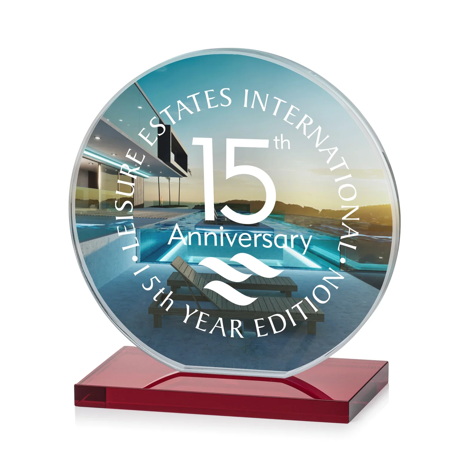 Custom Starfire Crystal Disc Award On An Ivory Crystal Base, with your logo for sales achievement awards