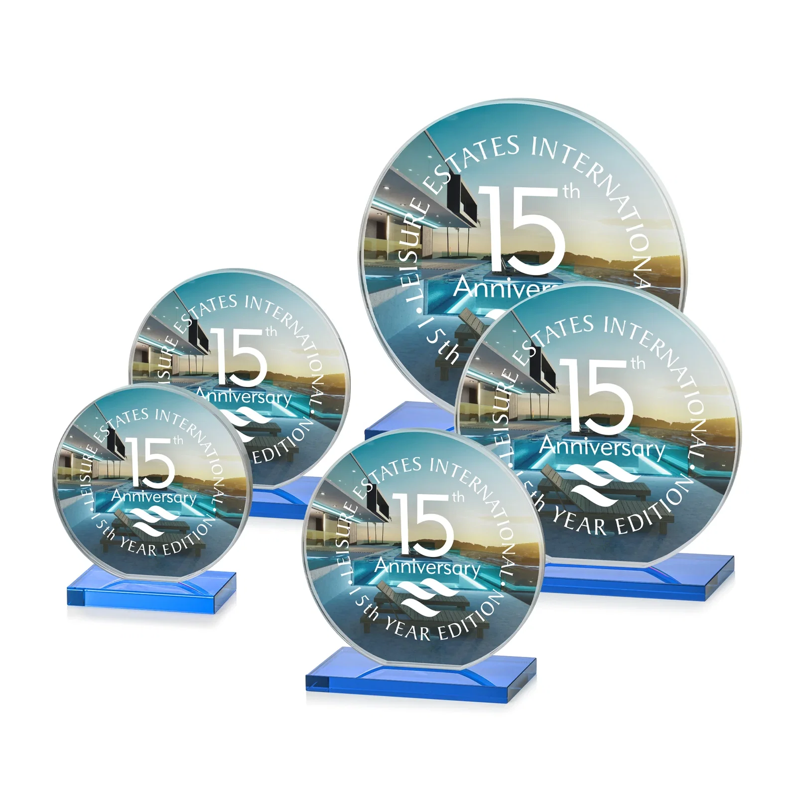 Custom Starfire Crystal Disc Award On An Ivory Crystal Base, with your logo for donor appreciation