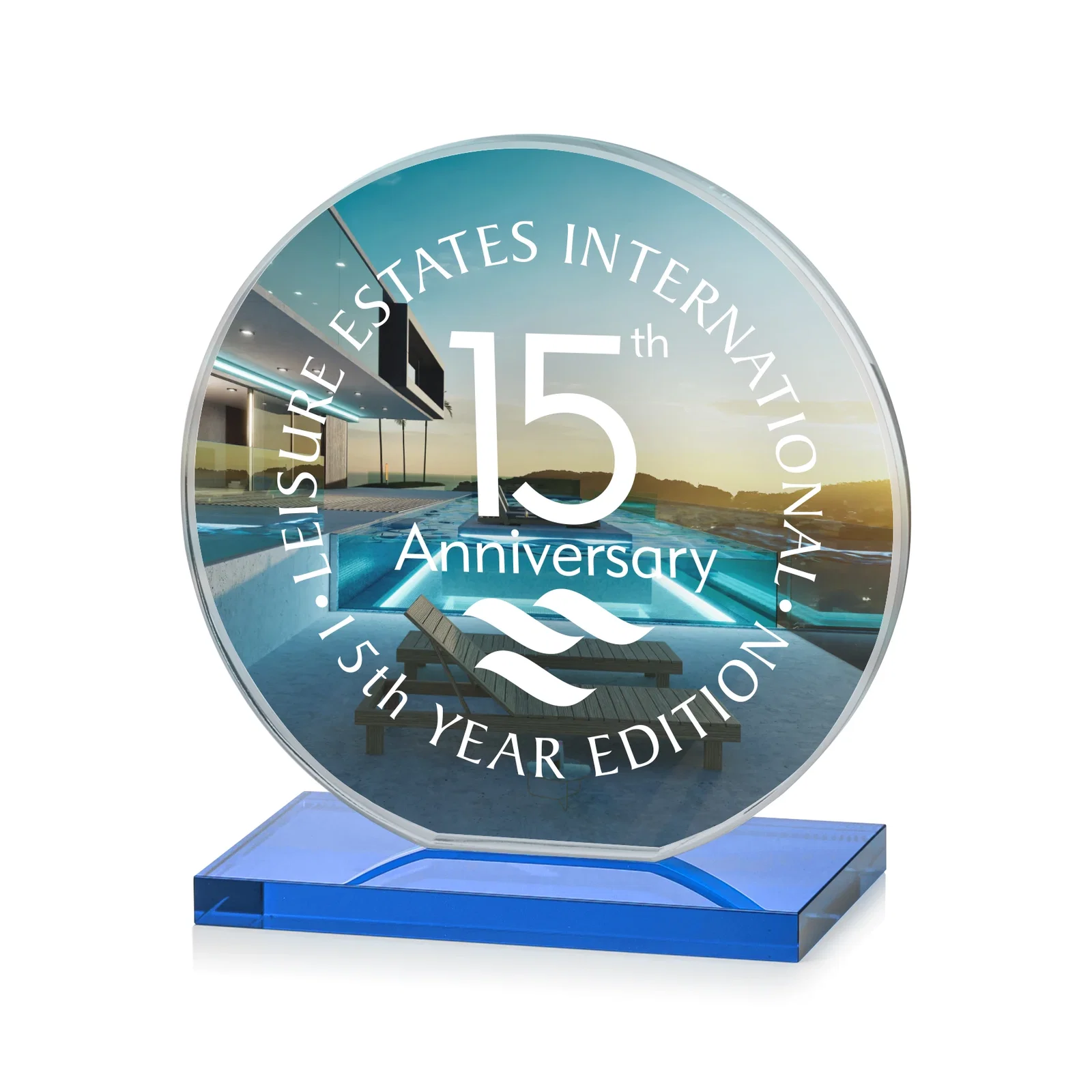 Custom Starfire Crystal Disc Award On An Ivory Crystal Base, with your logo for safety achievement programs