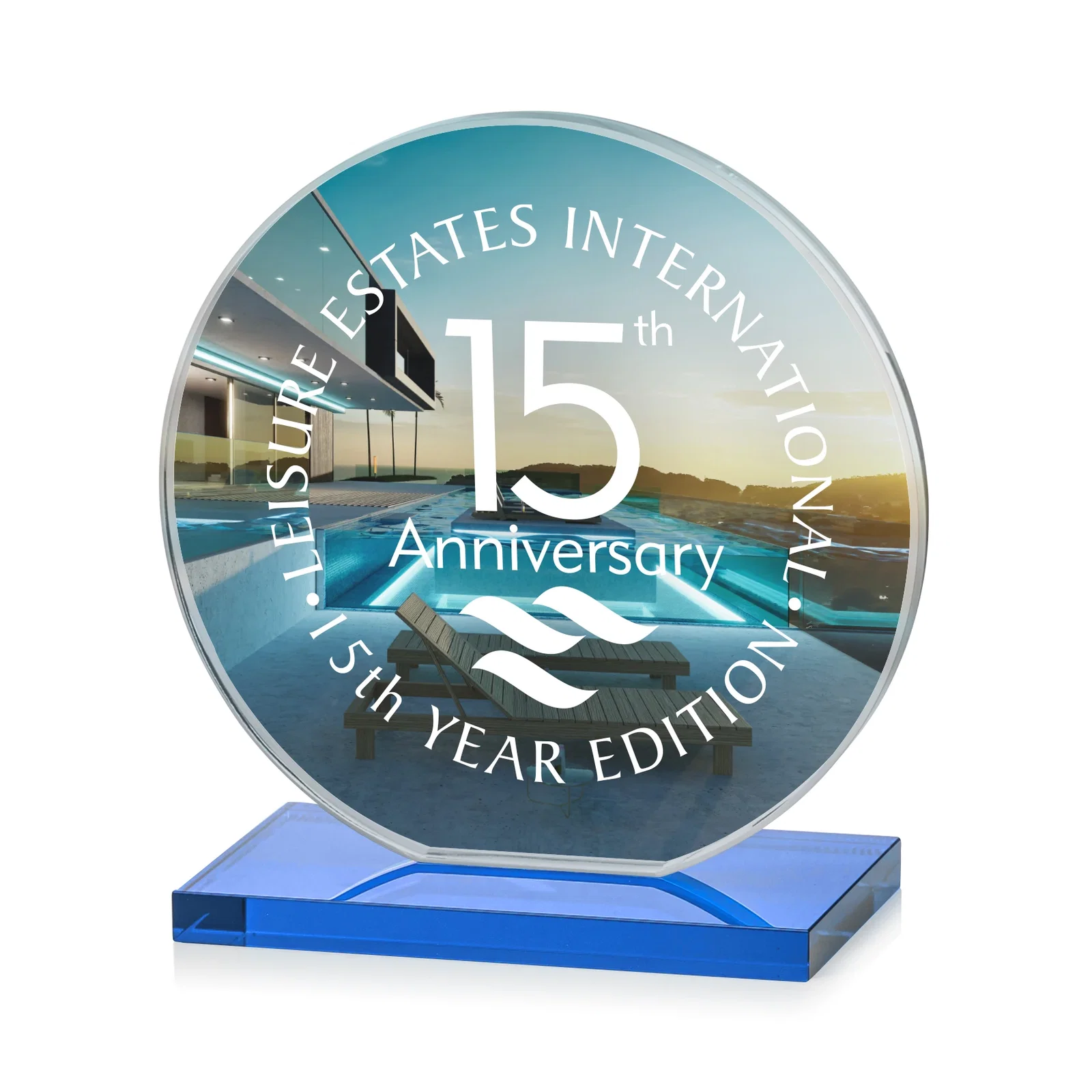 Custom Starfire Crystal Disc Award On An Ivory Crystal Base, with your logo for volunteer appreciation