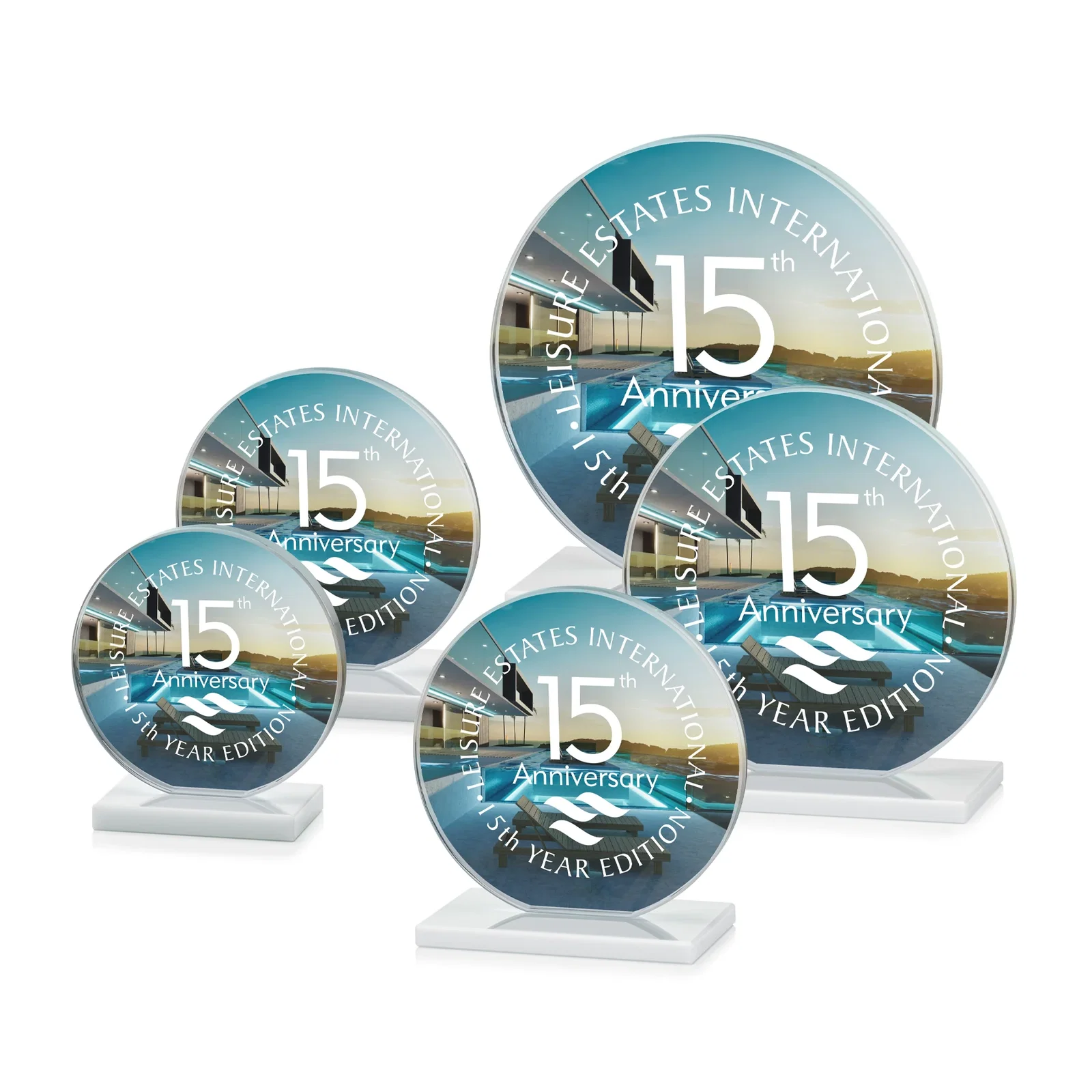 Personalized Starfire Crystal Disc Award On An Ivory Crystal Base, with your logo for employee recognition