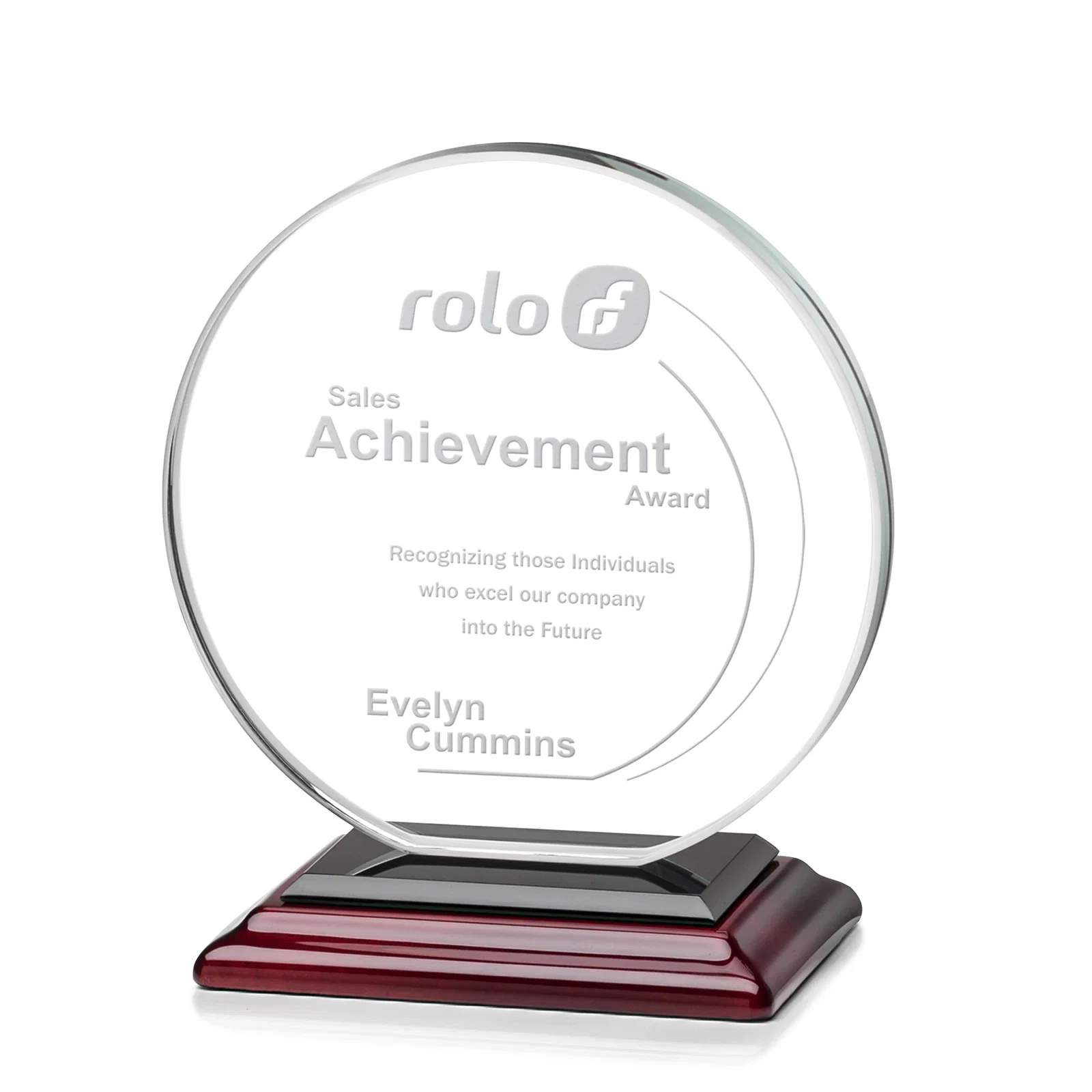 Personalized Starfire Crystal Disc Award On An Ivory Crystal Base, with your logo for graduation ceremonies