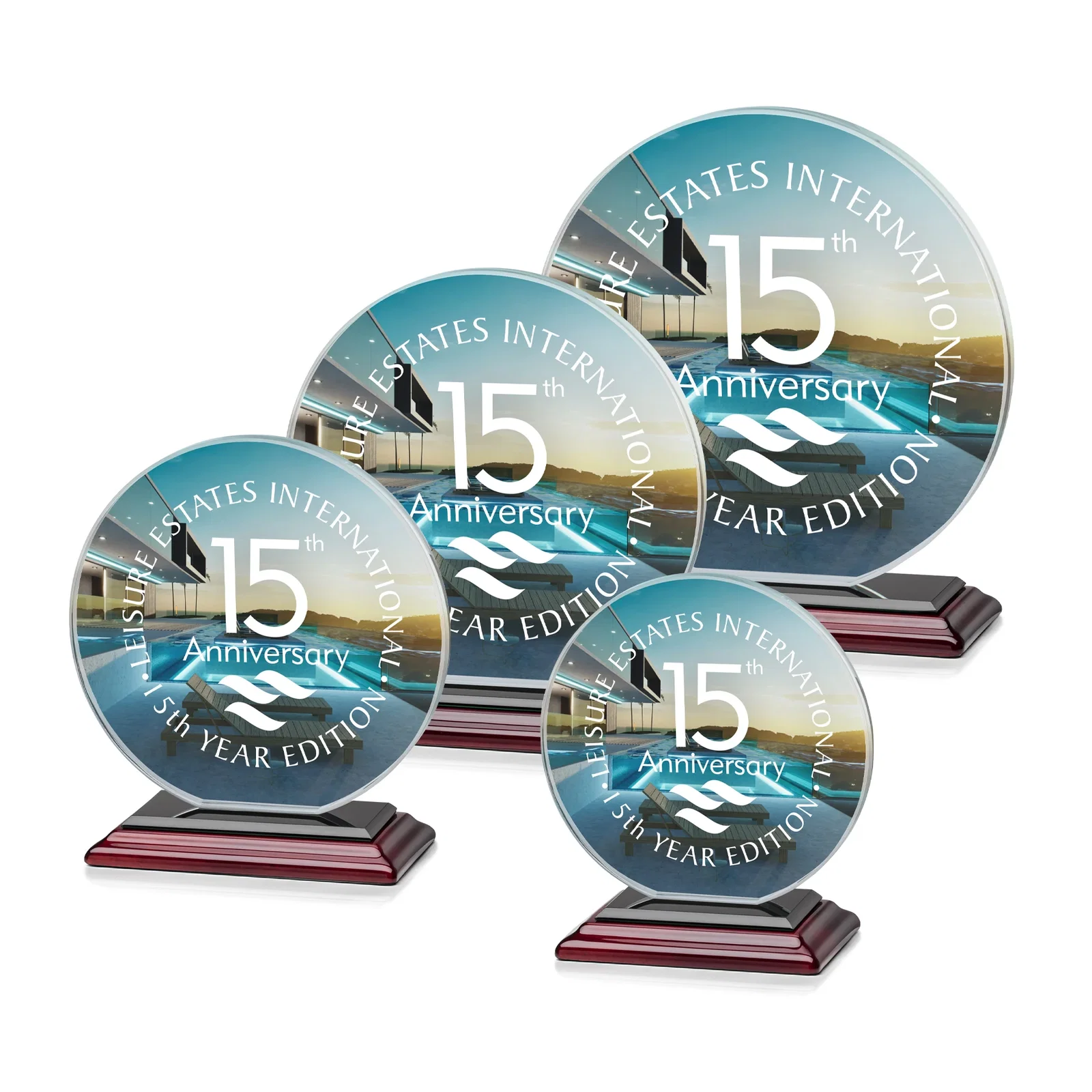 Personalized Starfire Crystal Disc Award On An Ivory Crystal Base, with your logo for company anniversary events