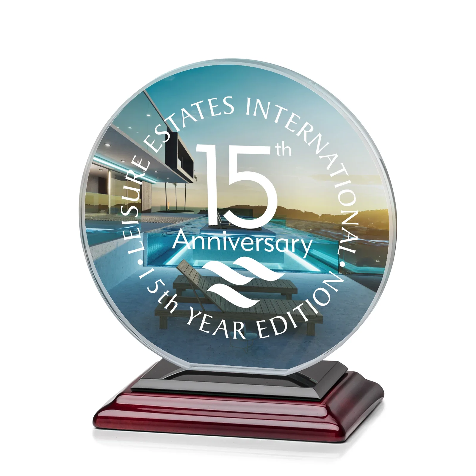 Promotional Starfire Crystal Disc Award On An Ivory Crystal Base, with your logo for employee recognition