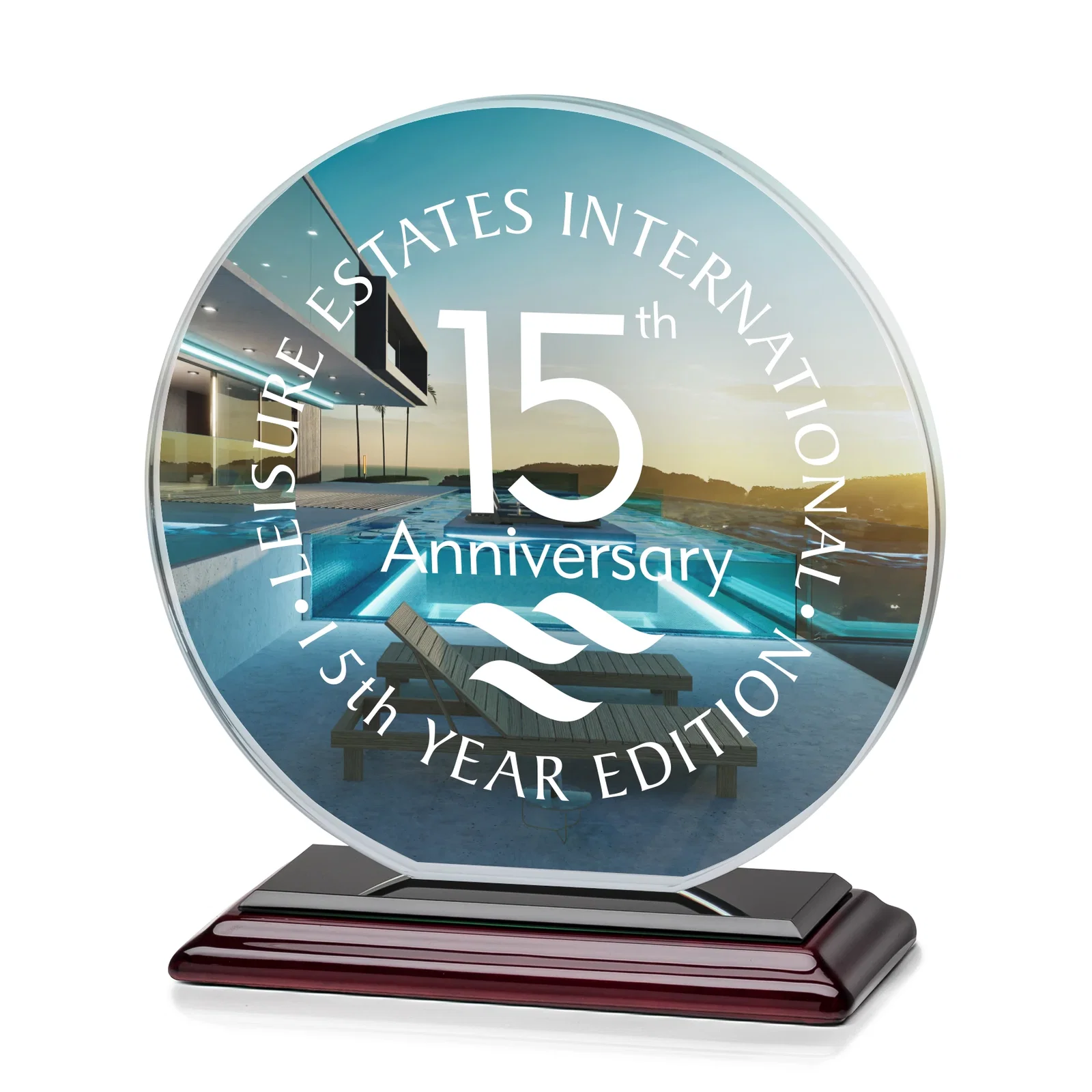 Promotional Starfire Crystal Disc Award On An Ivory Crystal Base, with your logo for service anniversary gifts