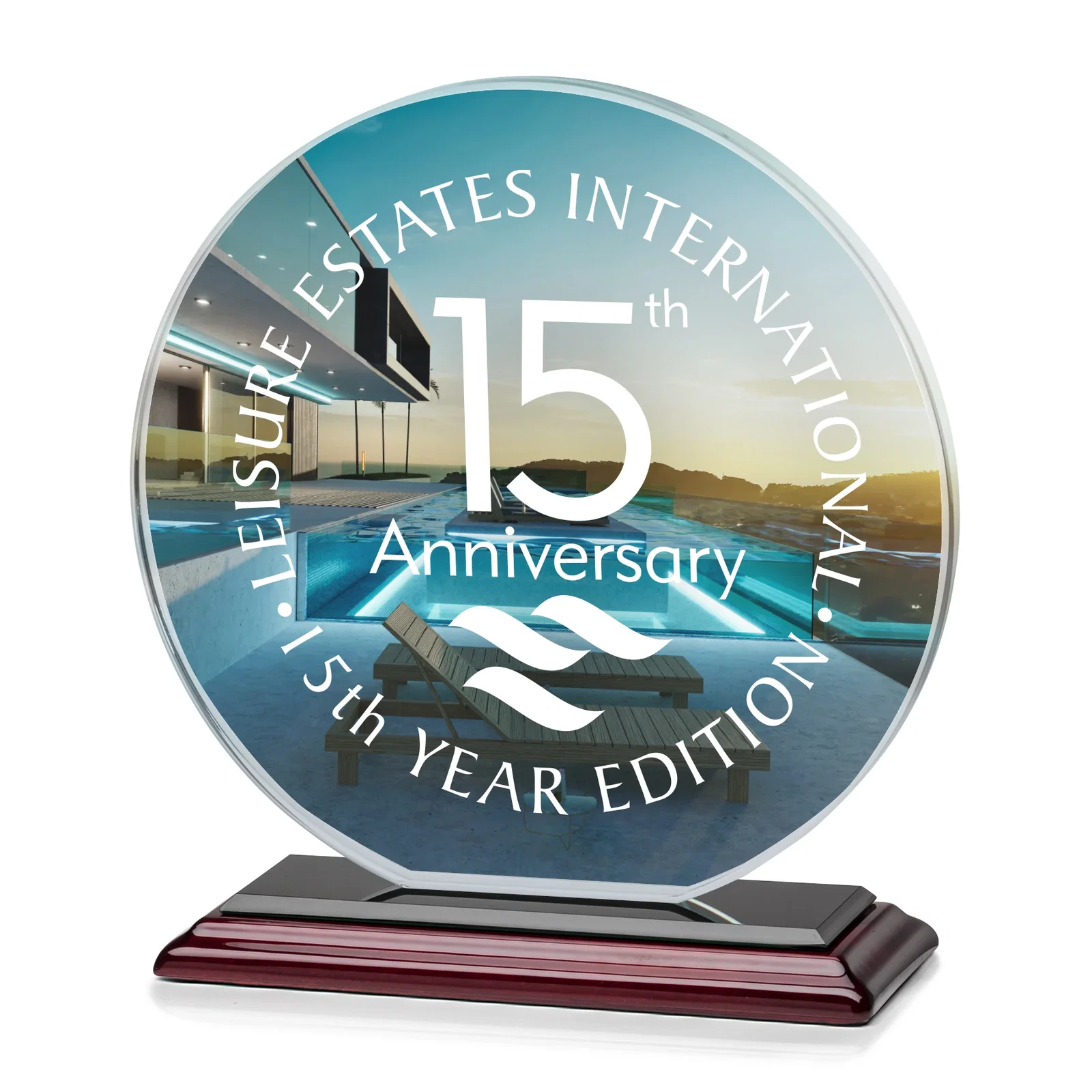 Promotional Starfire Crystal Disc Award On An Ivory Crystal Base, with your logo for sales achievement awards