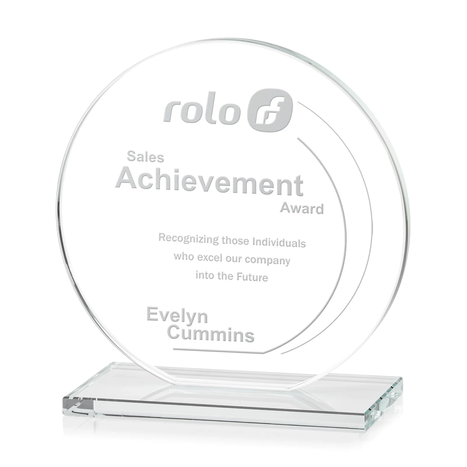 Personalized Starfire Crystal Disc Award On An Ivory Crystal Base for employee recognition