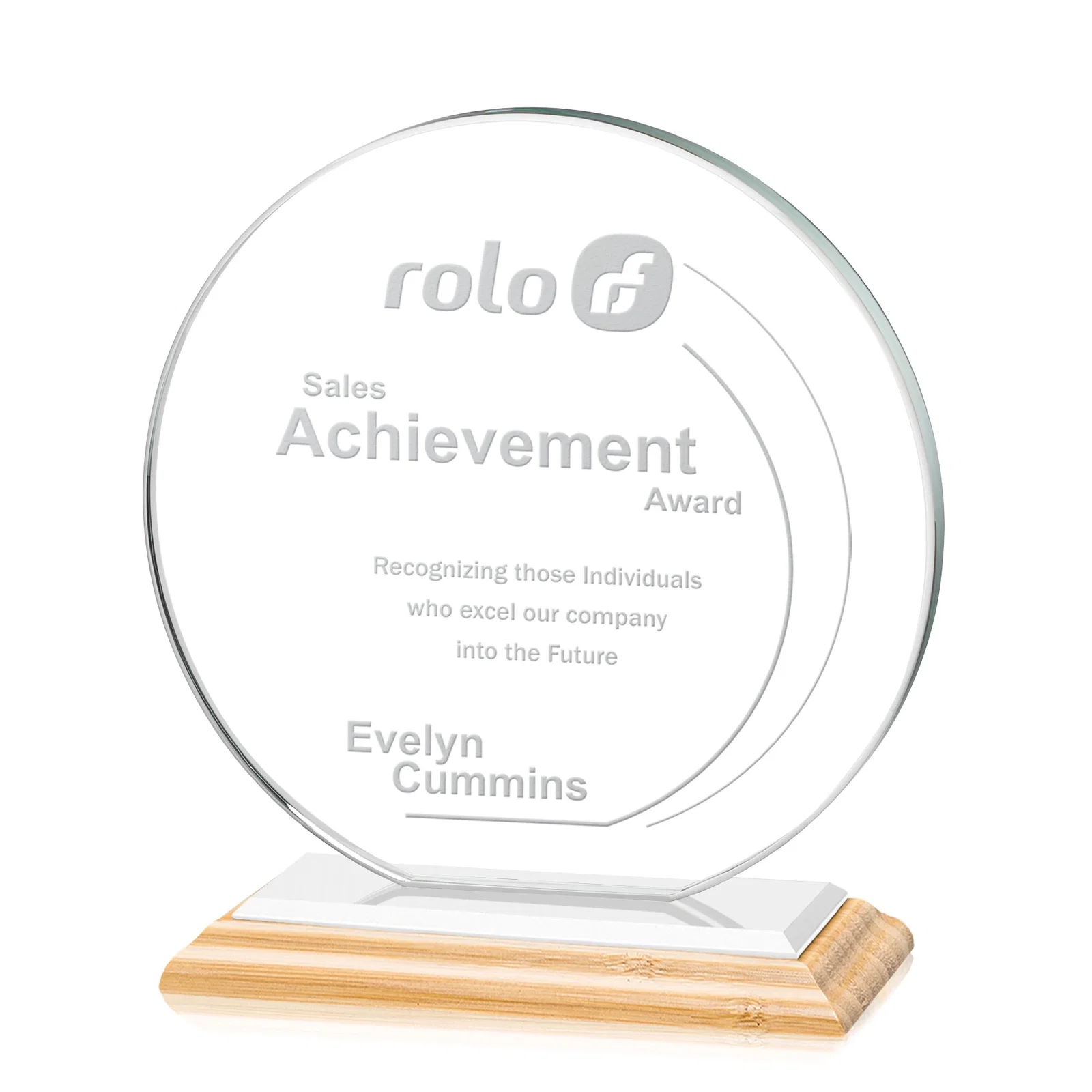 Branded Starfire Crystal Disc Award On An Ivory Crystal Base, with your logo for employee recognition