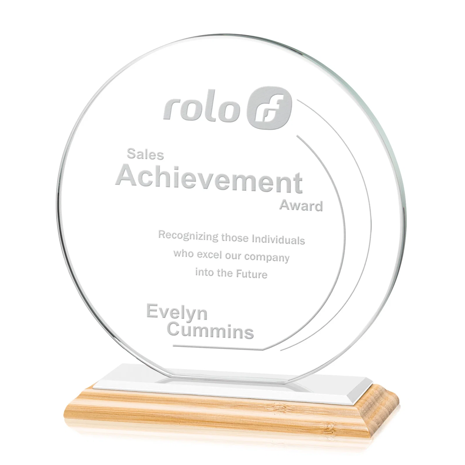 Branded Starfire Crystal Disc Award On An Ivory Crystal Base, with your logo for corporate award ceremonies